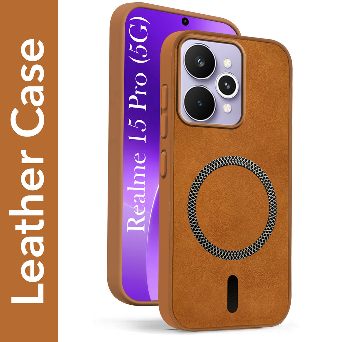 For Realme 15 Pro Back Cover Case Leather Finish (MagSafe Compatible Wireless Charging | Soft Touch | Camera Bump Protection)