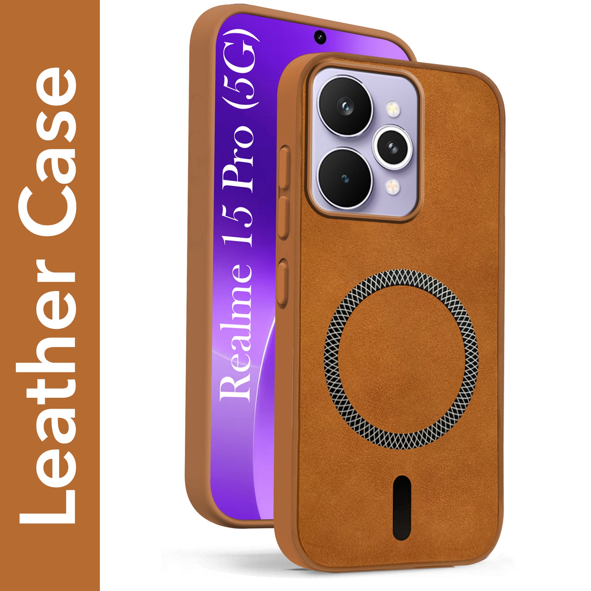 For Realme 15 Pro Back Cover Case Leather Finish (MagSafe Compatible Wireless Charging | Soft Touch | Camera Bump Protection)