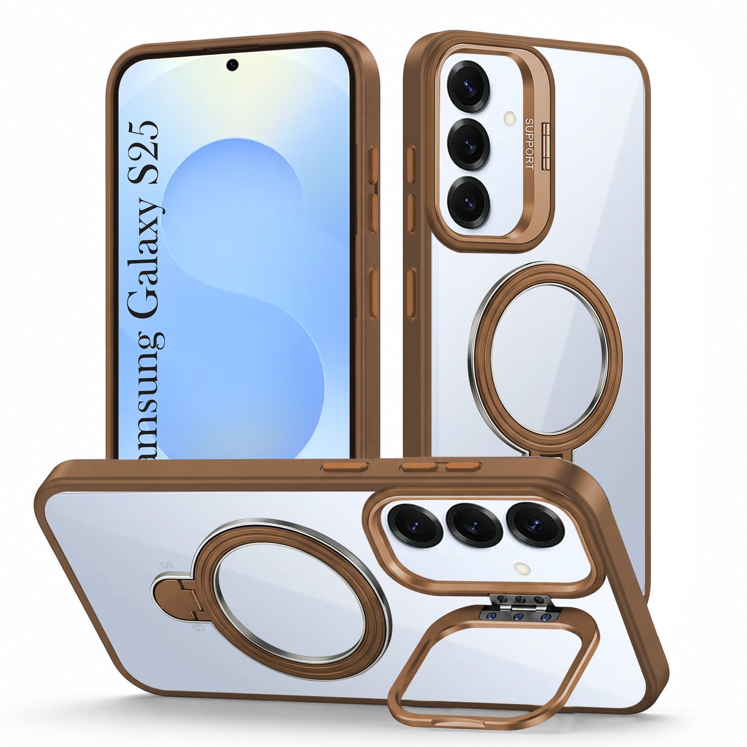 For Samsung Galaxy S25 Back Cover Case Crystal (Lifetime Anti Yellow | Magnetic Ring Stand | Camera Lens Protection | MagSafe Compatible)