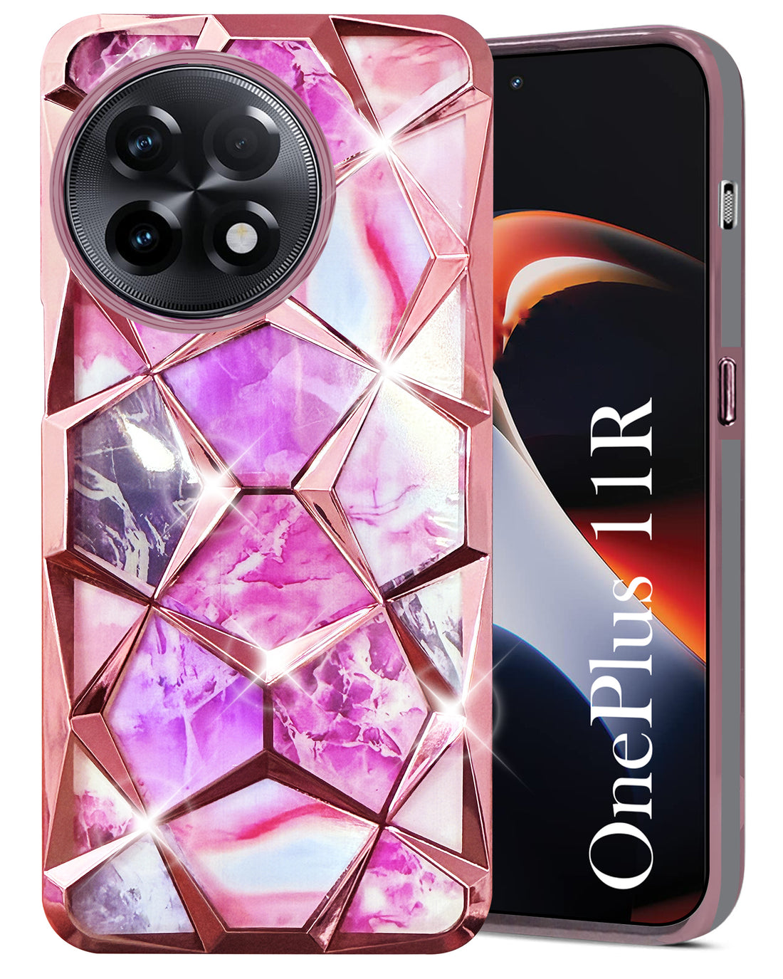 For OnePlus 11R Back Cover Case (Dual Design Glitter Sparkle and Detachable Diamond Print Case | Soft and Flexible)