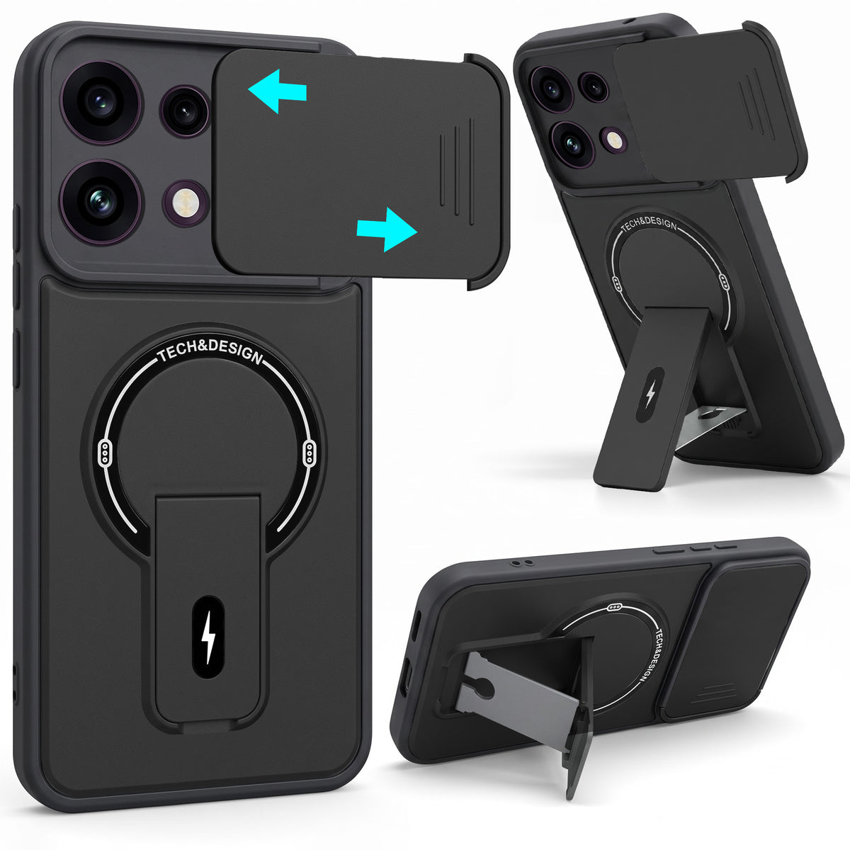 For Oppo Reno 16C 5G Back Case Cover Metallic (Hybrid Armor Kickstand | Sliding Shutter Camera Protection | MagSafe Compatible)