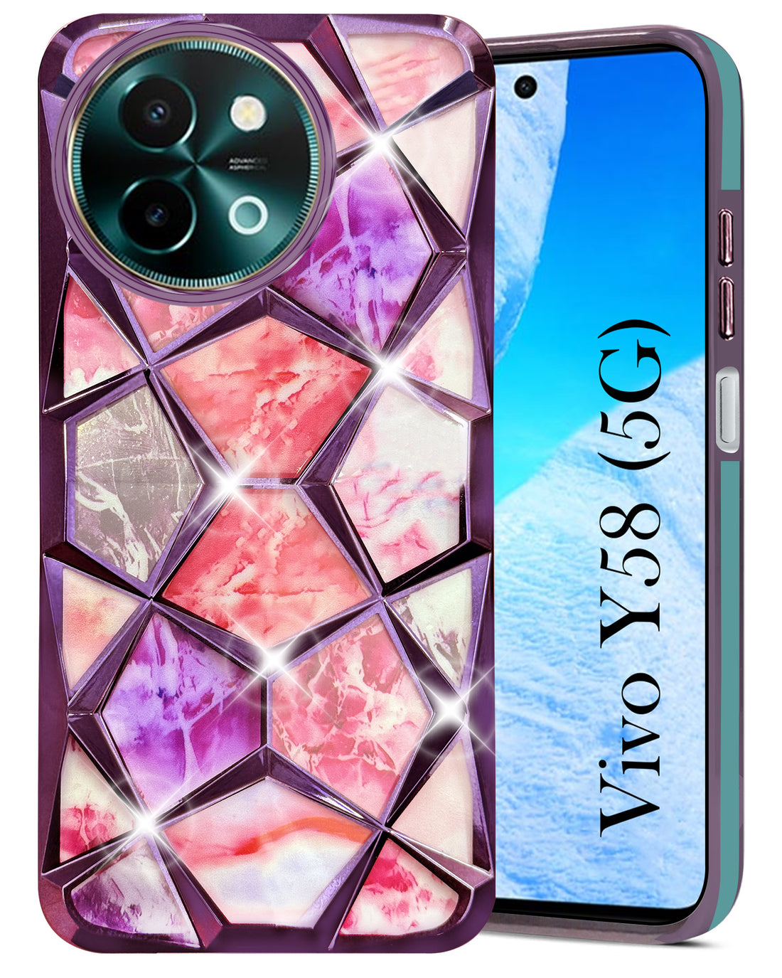 For Vivo Y58 5G Back Cover Case (Dual Design Glitter Sparkle and Detachable Diamond Print Case | Soft and Flexible)