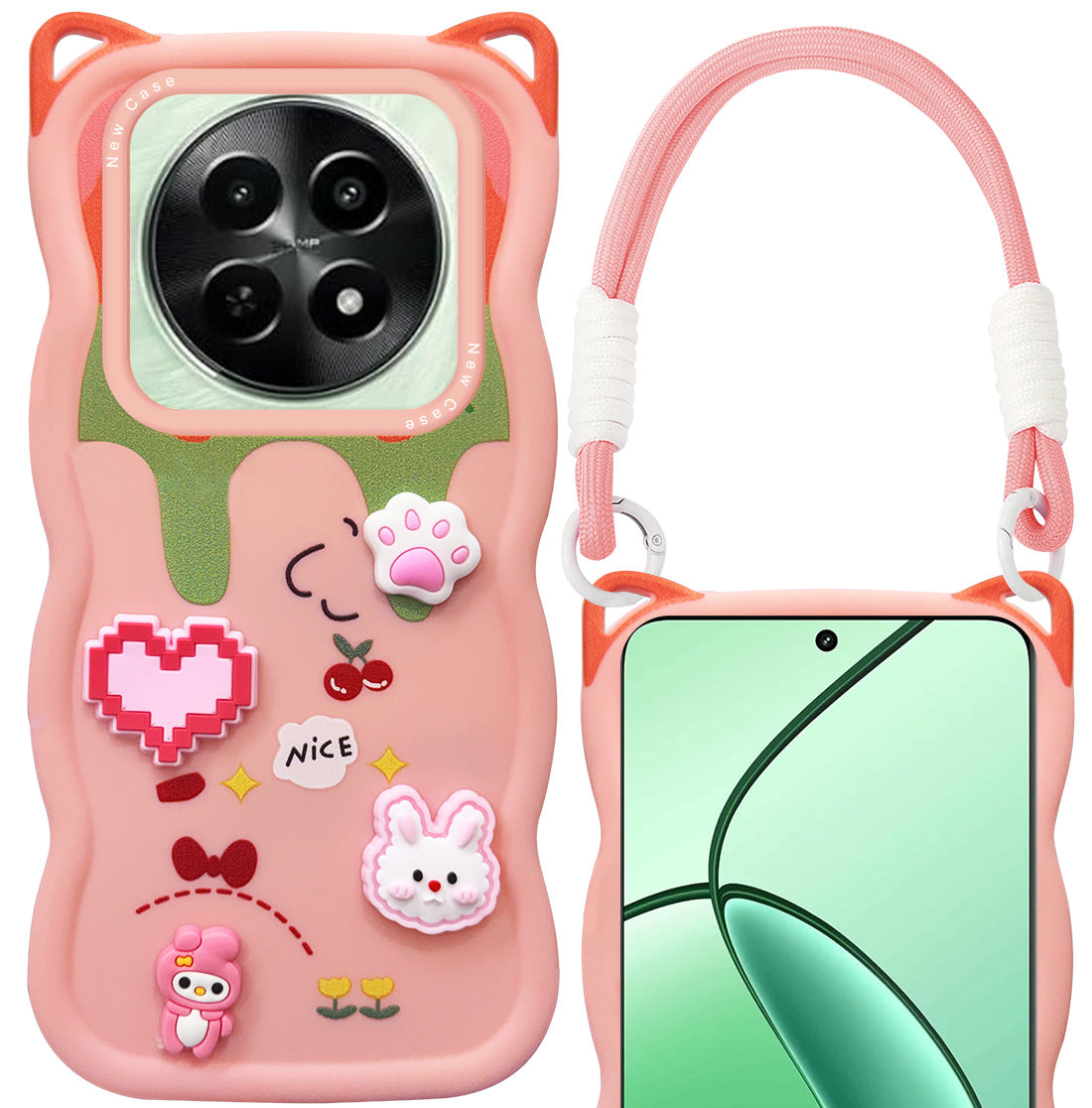 For Realme C65 5G Back Case Cover Strap (3D Embossed Figures | Strap Holder | 360* Soft Cushion with Camera Bump)