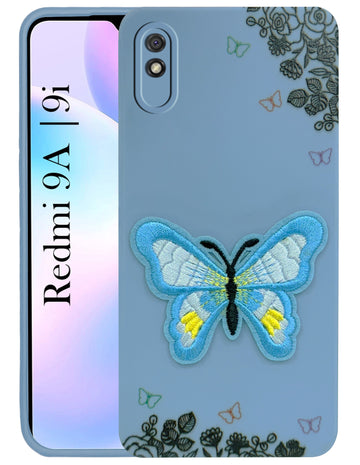 For Xiaomi Mi Redmi 9A | Redmi 9i Back Cover Case (Soft Butterfly Embroidery | Women Teen Girls | Camera Protection| Matte Silicone)