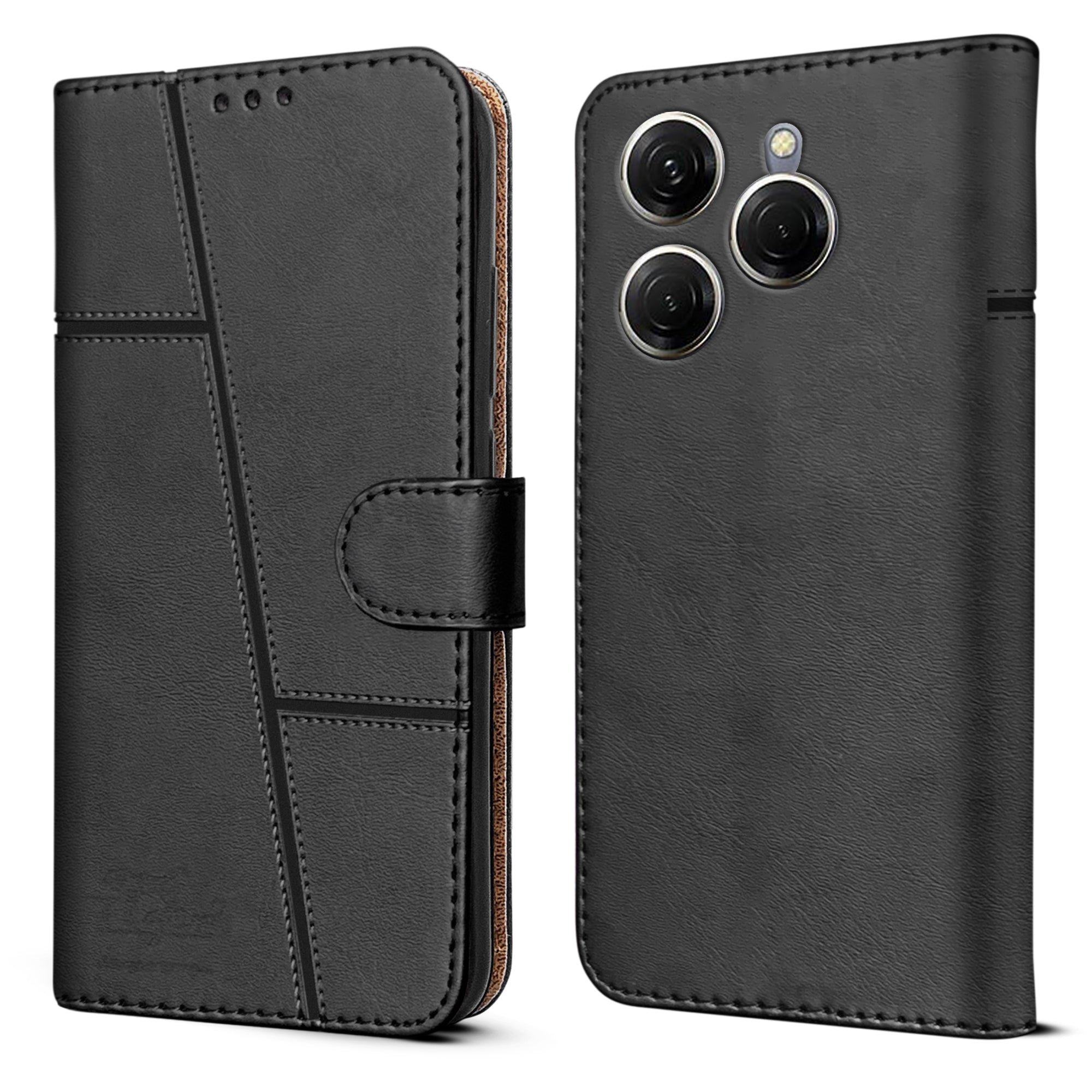 For Tecno Spark 20 Pro Flip Cover Case ( Stitched Leather with Magnetic Closure)