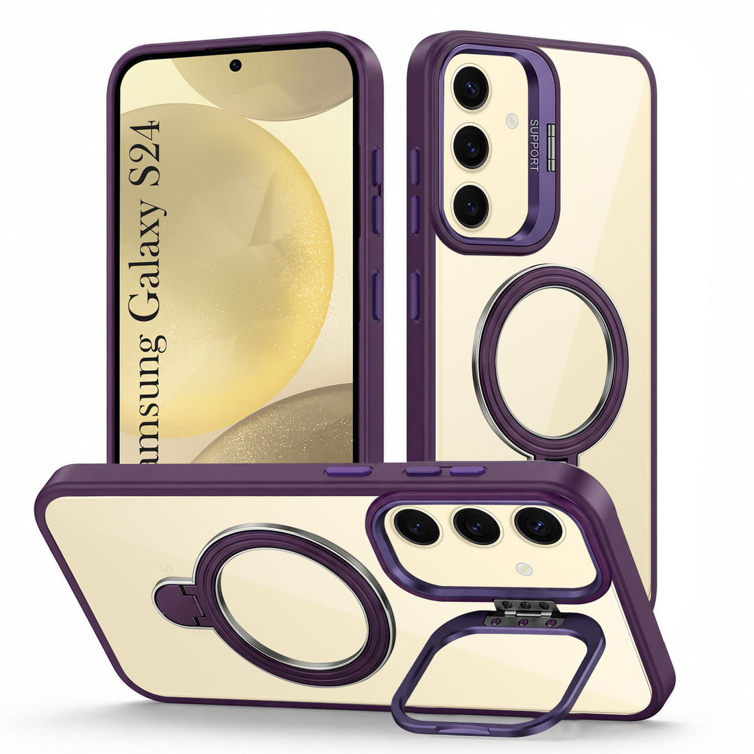 For Samsung Galaxy S24 Back Cover Case Crystal (Lifetime Anti Yellow | Magnetic Ring Stand | Camera Lens Protection | MagSafe Compatible)