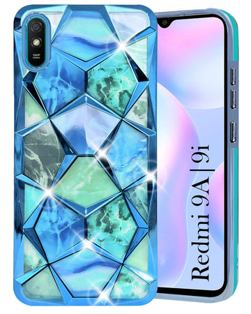 For Xiaomi Mi Redmi 9A | Redmi 9i Back Cover Case (Dual Design Glitter Sparkle and Detachable Diamond Print Case | Soft and Flexible)