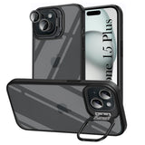 For Apple iPhone 15 Plus Back Cover Case (Camera Lens Glass | Metal Stand Holder | Shockproof Hybrid | Anti Yellow |)