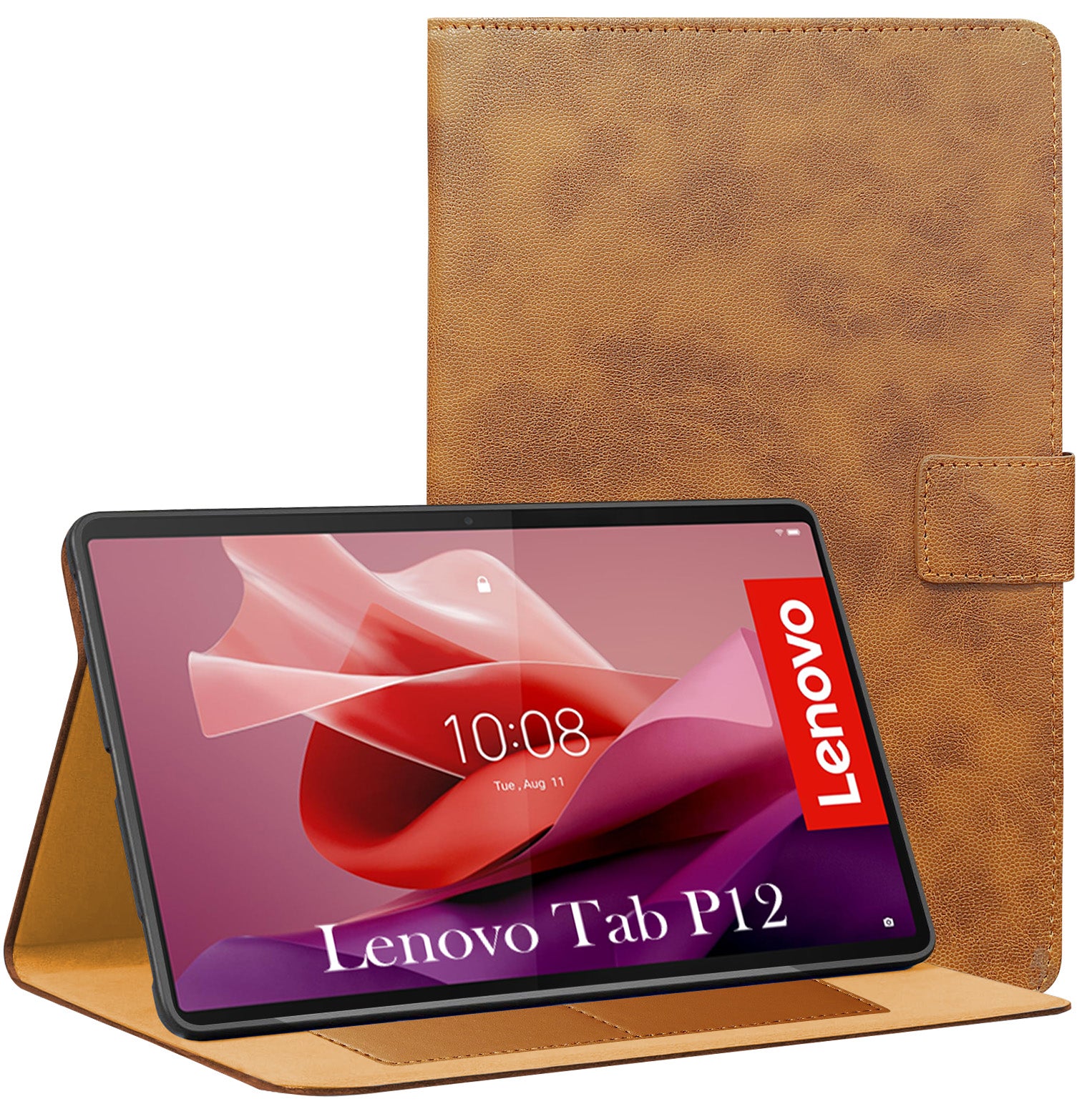 For Lenovo Tab P12 12.7 Inch ZACH0165US  Flip Cover Folio Cover (PU Leather | Multi-Angle Smart Stand | Card Storage Slots | Silicone Back Pouch)