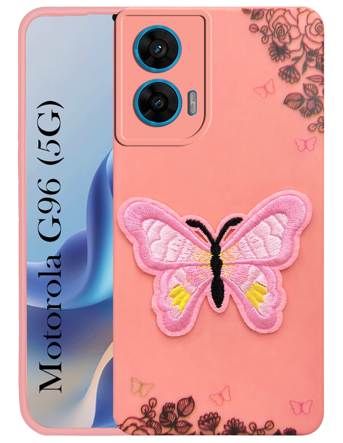 For Motorola Moto G96 Back Cover Case (Soft Butterfly Embroidery | Women Teen Girls | Camera Protection| Matte Silicone)