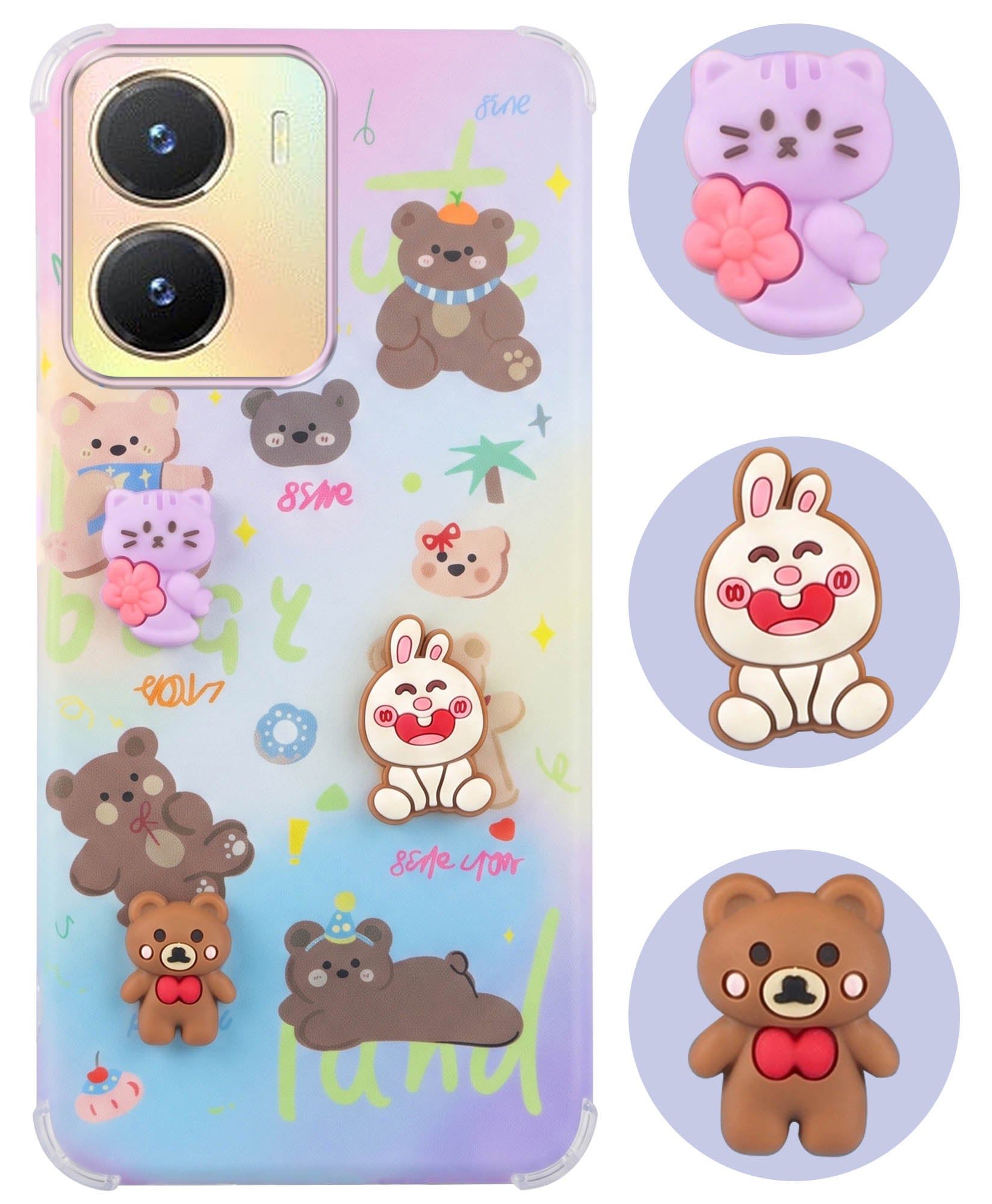For Vivo T2x Back Cover Case (3D Cute Cartoons | Hard Back Side Soft | Matte Premium Finish | HD Printing)