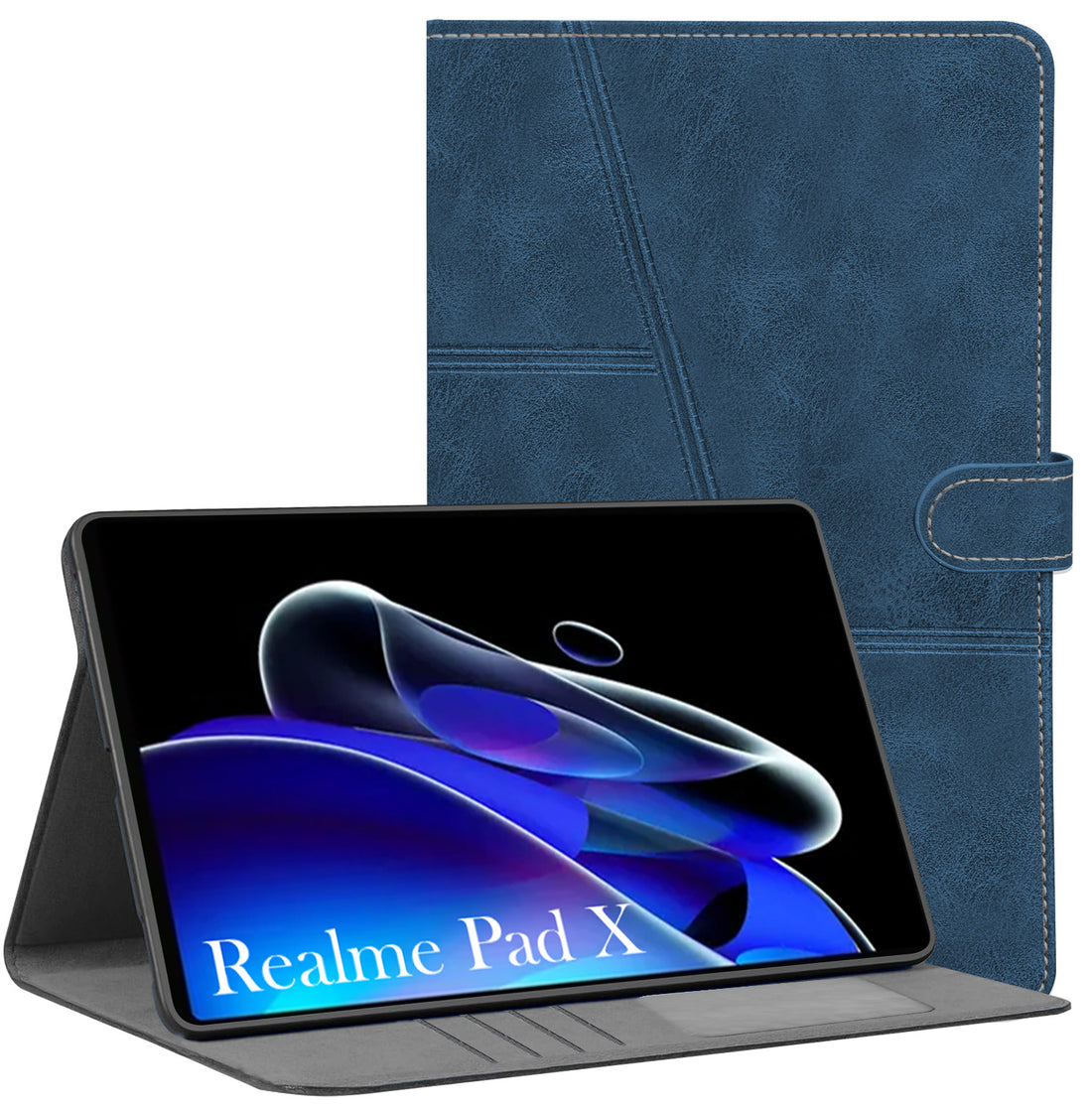 For Realme Pad X 10.95 Inch RMP2107/P2108 Flip Cover Folio Case (PU Leather | Multi-Angle Smart Stand | Card Storage Slots | Silicone Back Pouch)