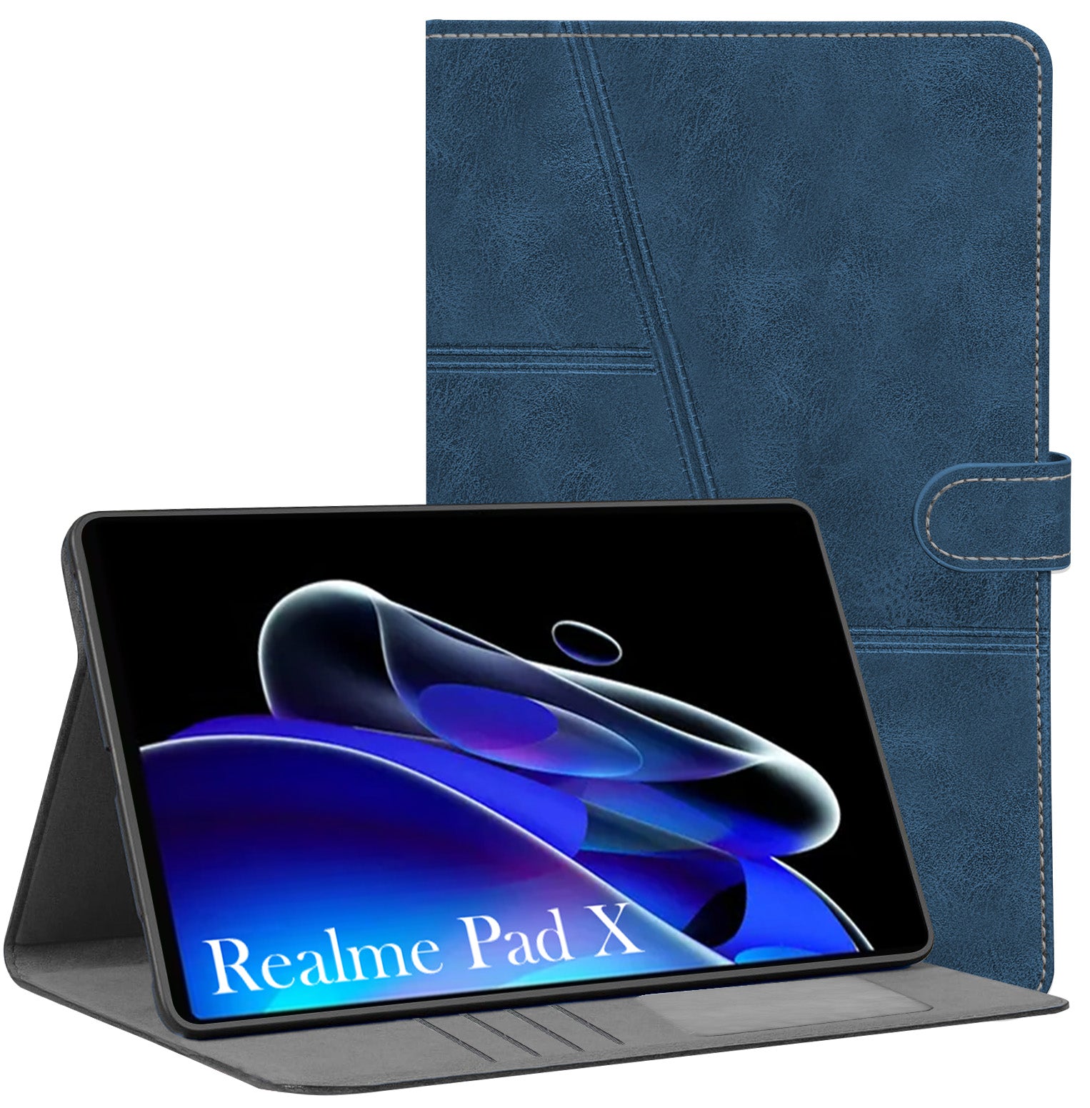 For Realme Pad X 10.95 Inch RMP2107/P2108 Flip Cover Folio Case (PU Leather | Multi-Angle Smart Stand | Card Storage Slots | Silicone Back Pouch)