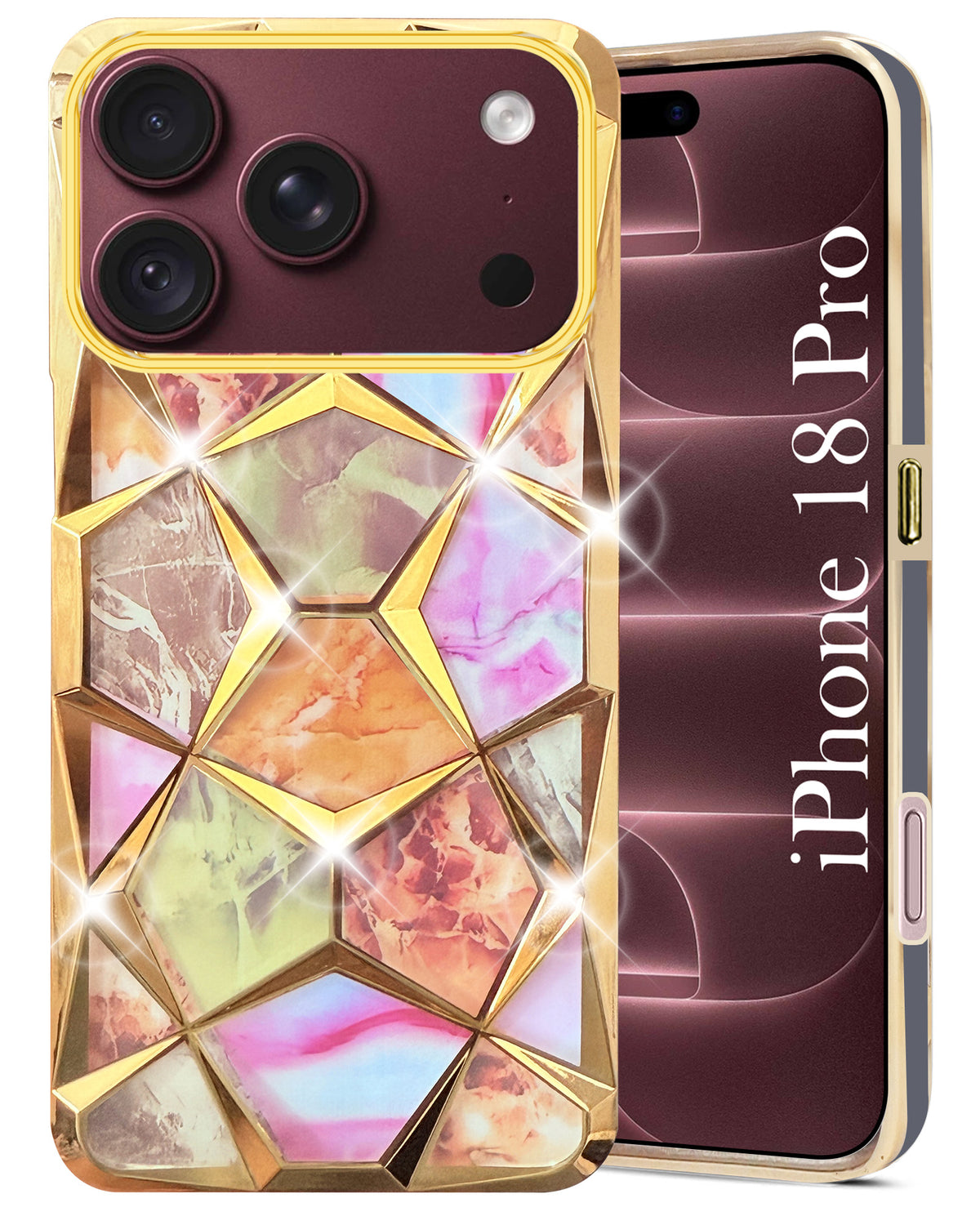 For Apple iPhone 18 Pro Back Cover Case Compatible 3D Silicone (Dual Design Glitter Sparkle and Detachable Diamond Print Case | Soft and Flexible)