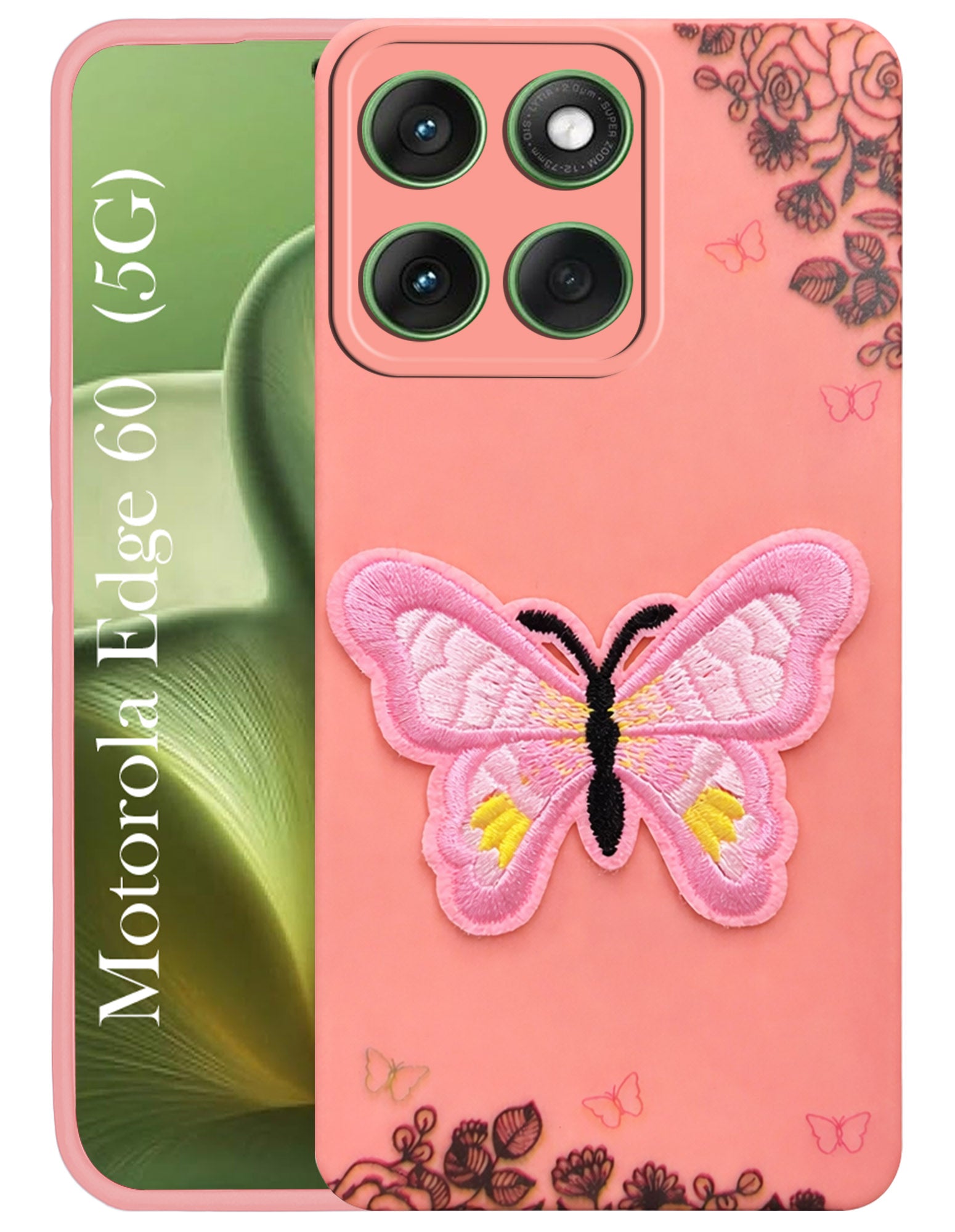 For Motorola Moto Edge 60 Back Cover Case (Soft Butterfly Embroidery | Women Teen Girls | Camera Protection| Matte Silicone)