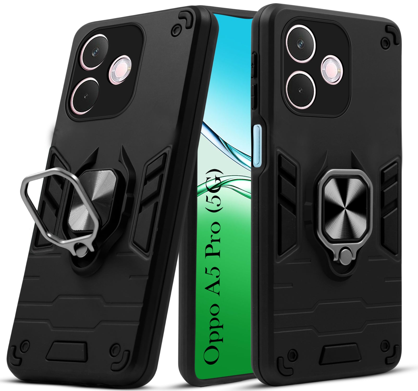 For Oppo A5 Pro Back Cover Case (Shockproof Dual Layer Polycarbonate |Ring Holder Kickstand)
