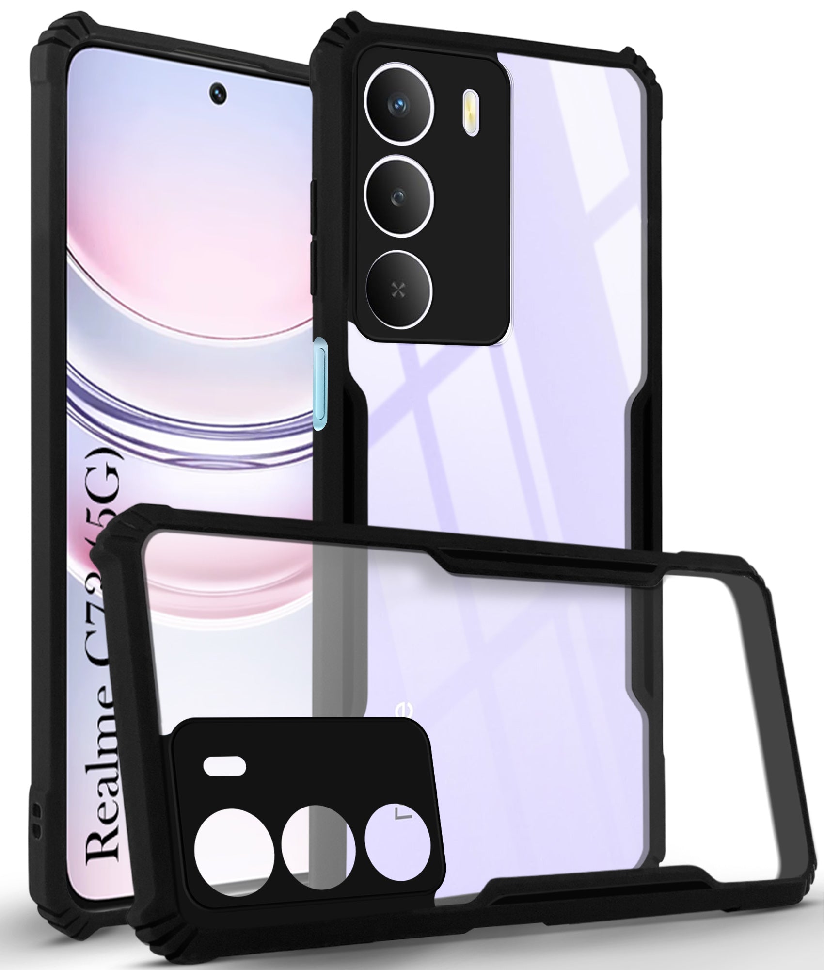 For Realme C73 Back Cover Case ( Shockproof with Polycarbonate Clear Panel | Professional Black)