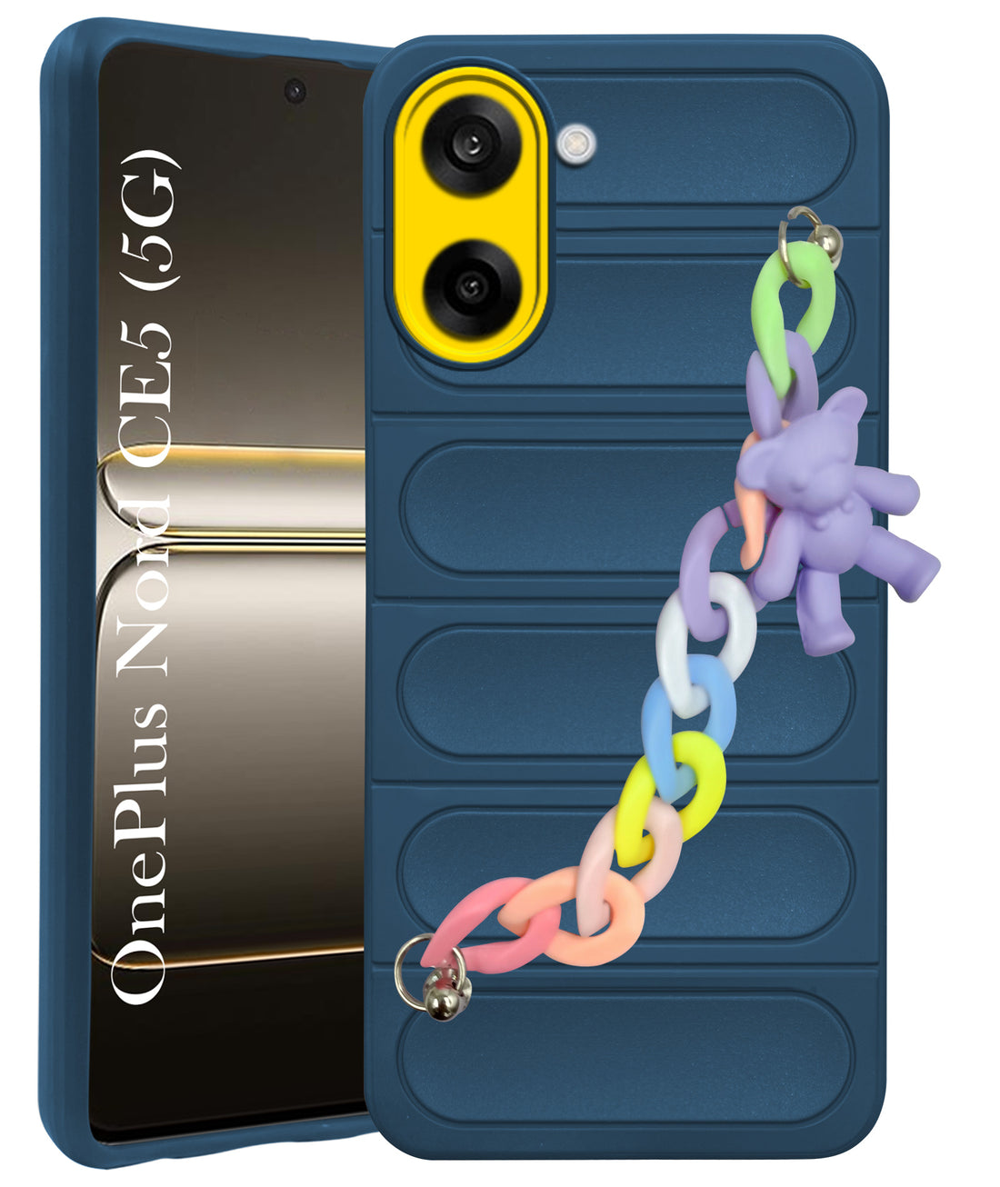 For Oneplus Nord CE 5 Back Cover Case (Wrist Hanging Chain | Teddy Bracelet Charms | Matte Liquid Silicone | Camera Protection Ring)