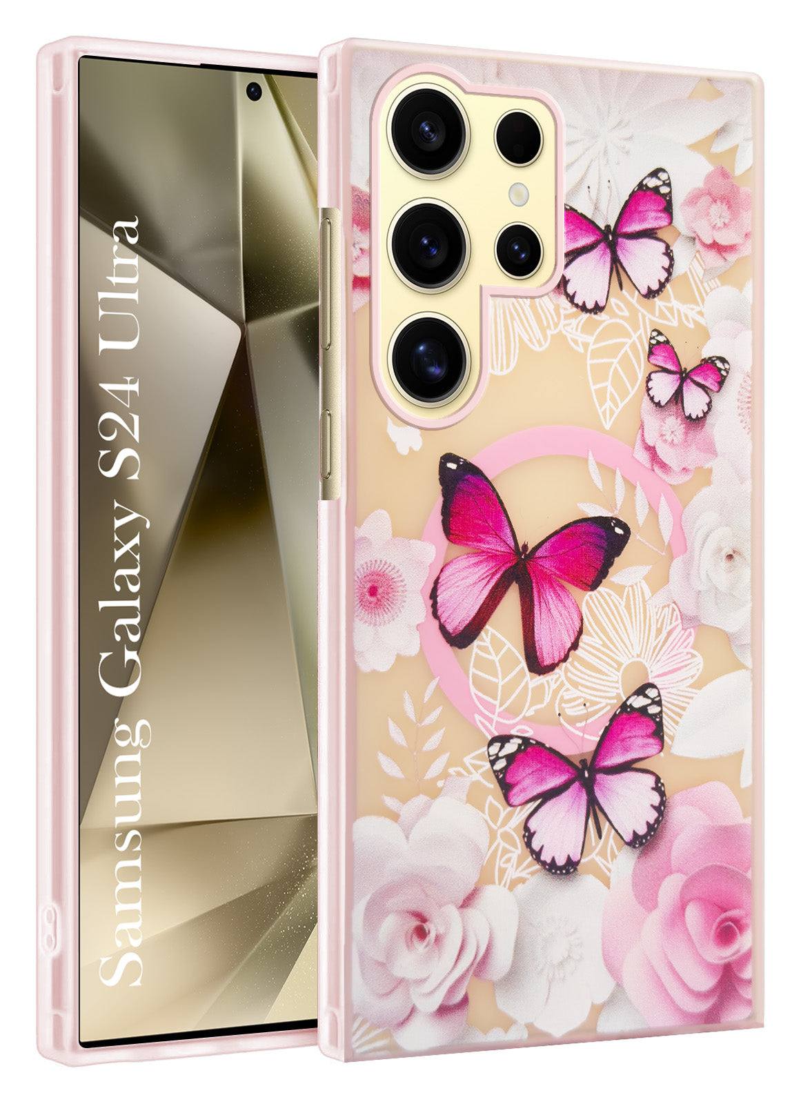 For Samsung Galaxy S24 Ultra Back Cover Case (Cute Floral Design | Flower Print for Girls | MagSafe Compatible Wireless Charging)