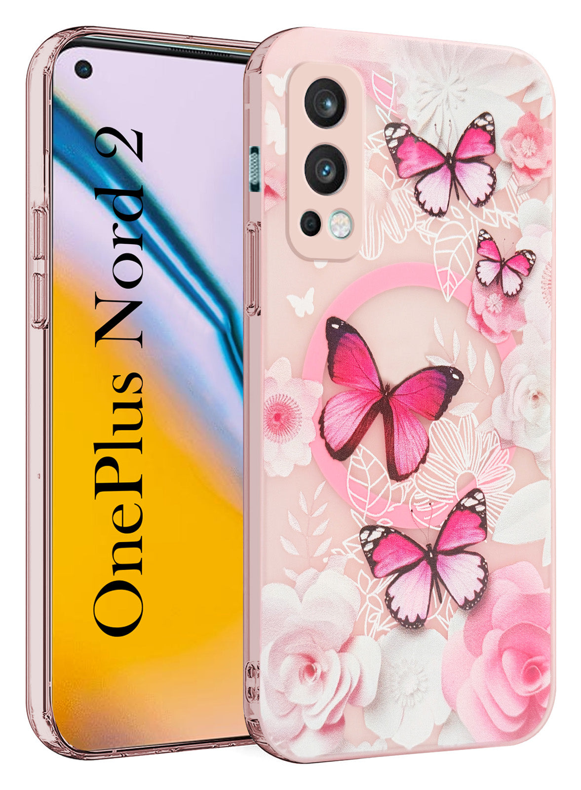 For OnePlus Nord 2 Back Cover Case (Cute Floral Design | Flower Print for Girls | MagSafe Compatible Wireless Charging)