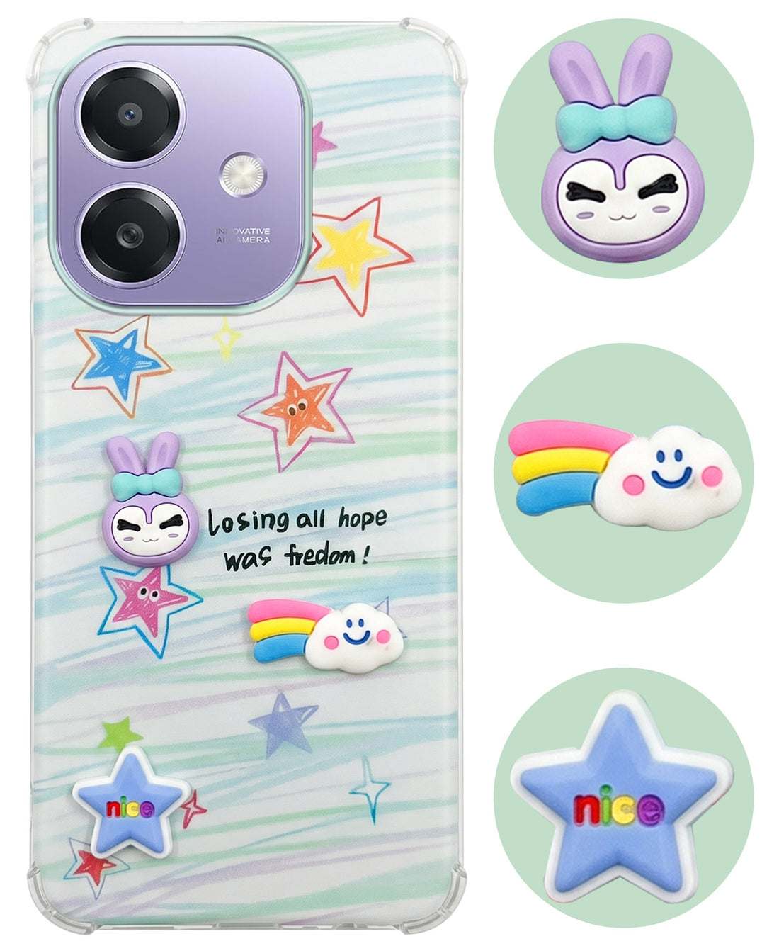 For Oppo A3X (4G/5G) | Oppo A3 5G Back Cover Case (3D Cute Cartoons | Hard Back Side Soft | Matte Premium Finish | HD Printing)