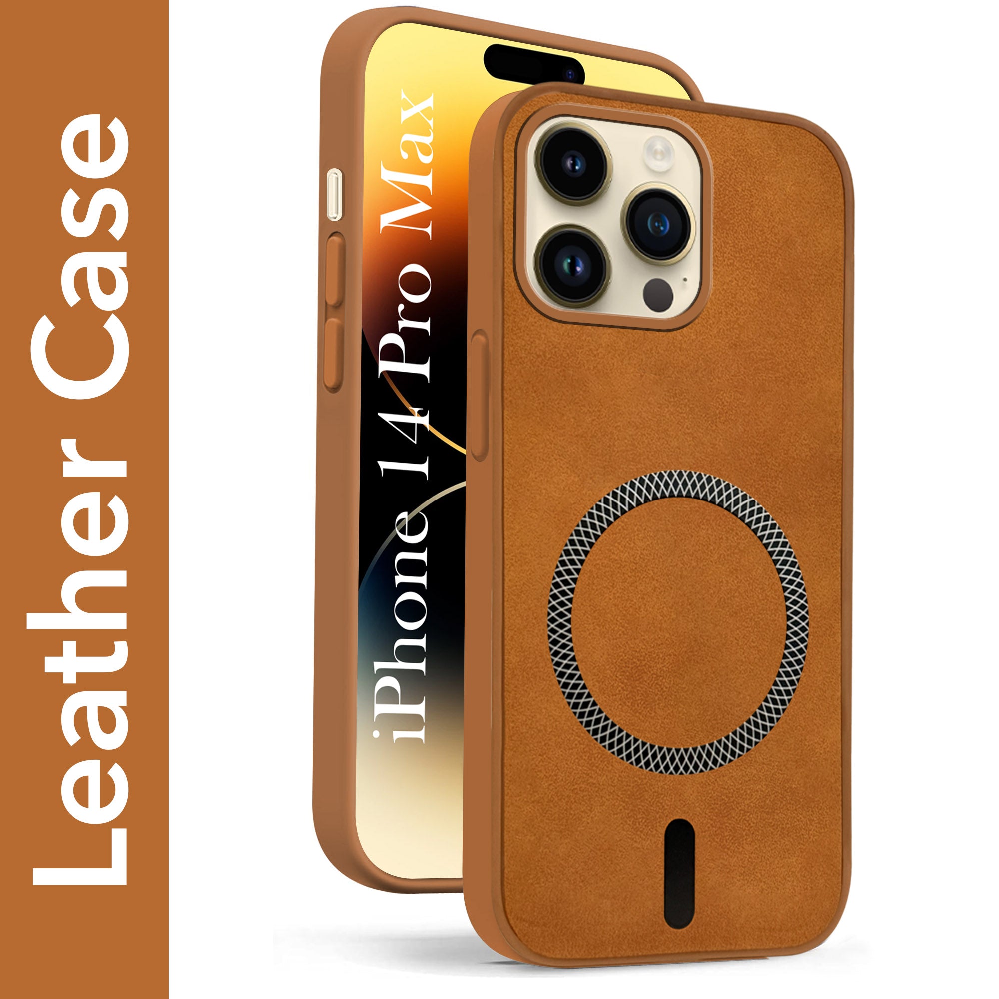 For Apple iPhone 14 Pro Max Back Cover Case Leather Finish(MagSafe Compatible Wireless Charging | Soft Touch | Camera Bump Protection)