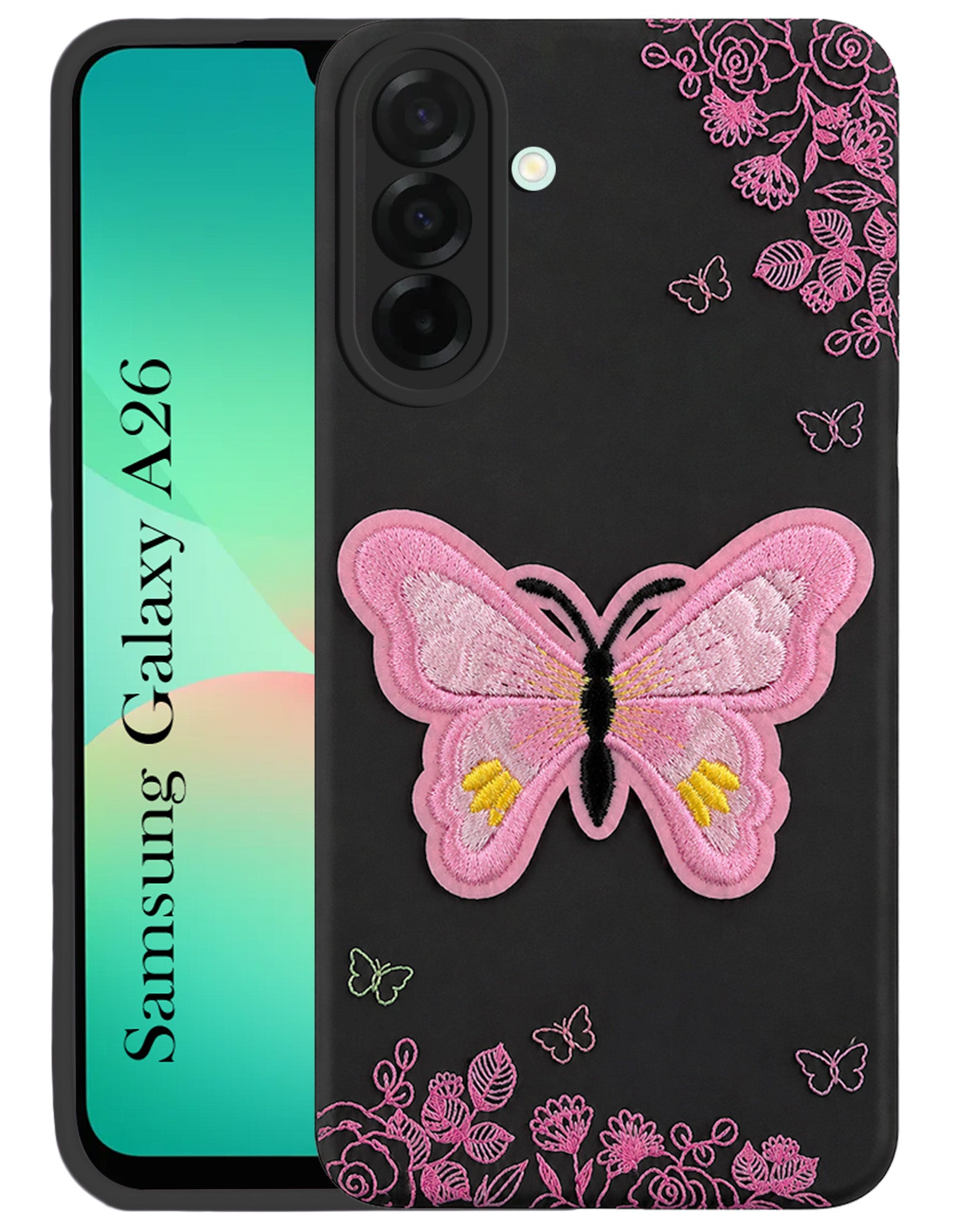 For Samsung Galaxy A26 5G Back Cover Case (Soft Butterfly Embroidery | Women Teen Girls | Camera Protection| Matte Silicone)