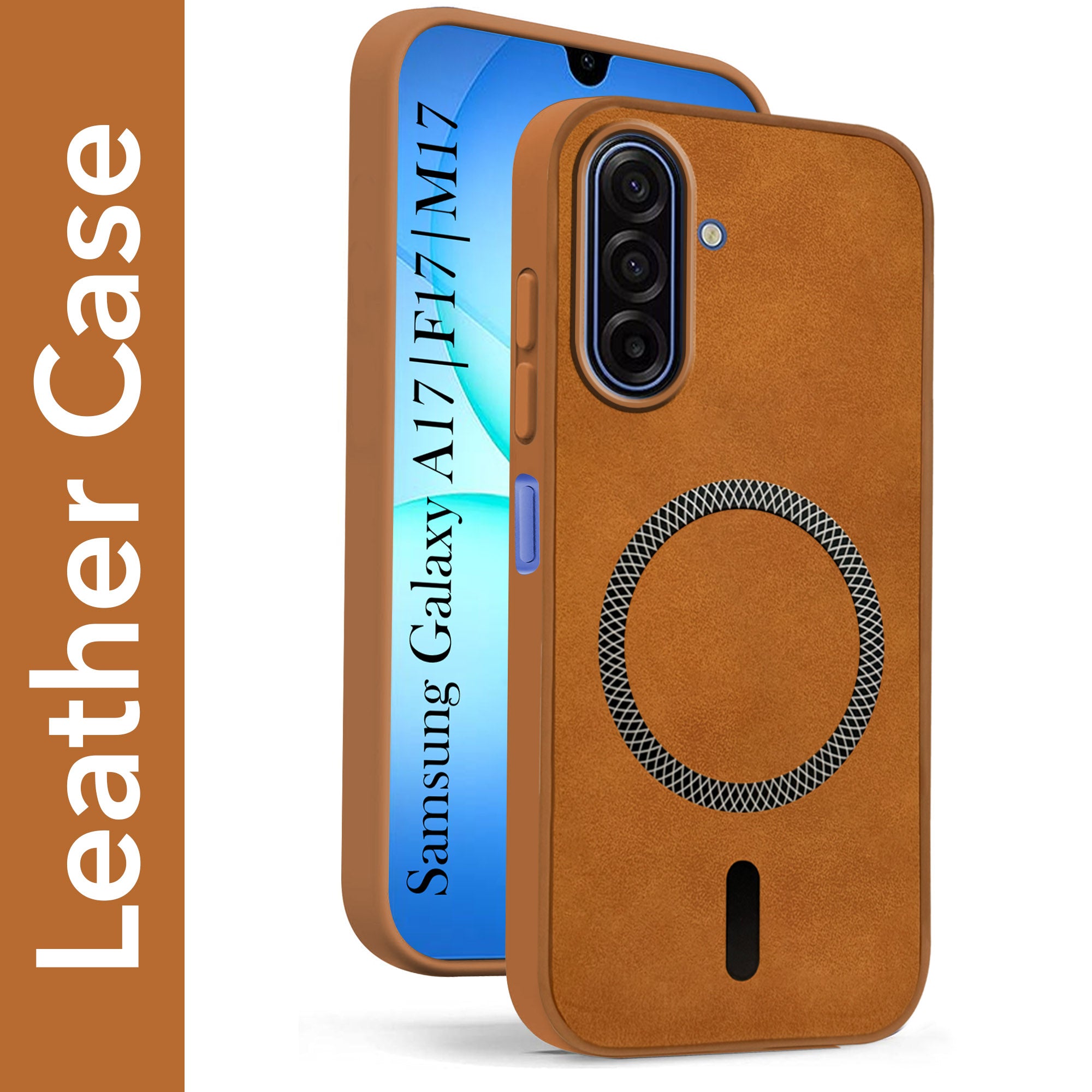 For Samsung Galaxy A17 | Samsung F17 | Samsung M17 5G Back Cover Case Leather Finish (MagSafe Compatible Wireless Charging | Soft Touch | Camera Bump Protection)