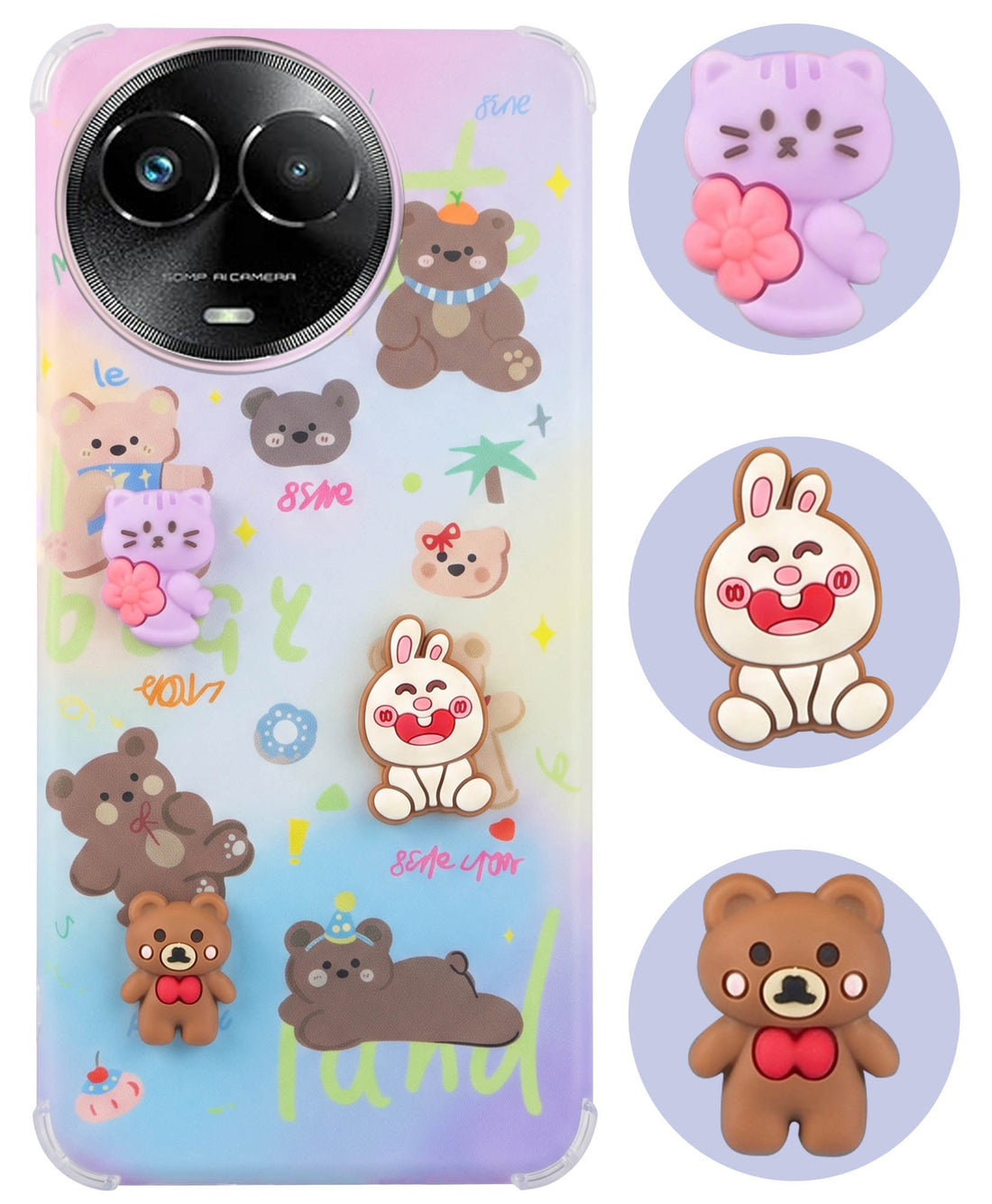 For Realme Narzo 60x Back Cover Case (3D Cute Cartoons | Hard Back Side Soft | Matte Premium Finish | HD Printing)
