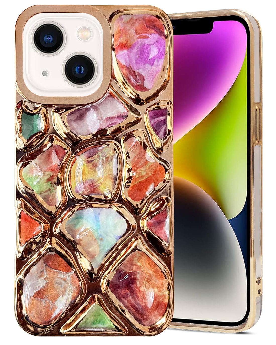 For Apple iPhone 14 Back Cover Case ( Dual Design Glitter Sparkle and Detachable Diamond Print Case | Soft and Flexible)