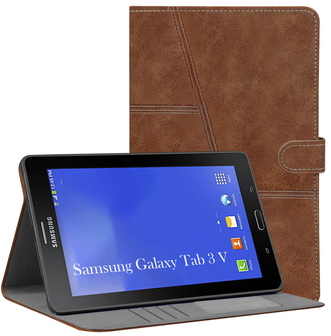 For Flip Cover Folio Case Samsung Galaxy Tab 3 V (SM-T116NY) 7 Inch (PU Leather | Multi-Angle Smart Stand | Card Storage Slots | Silicone Back Pouch)