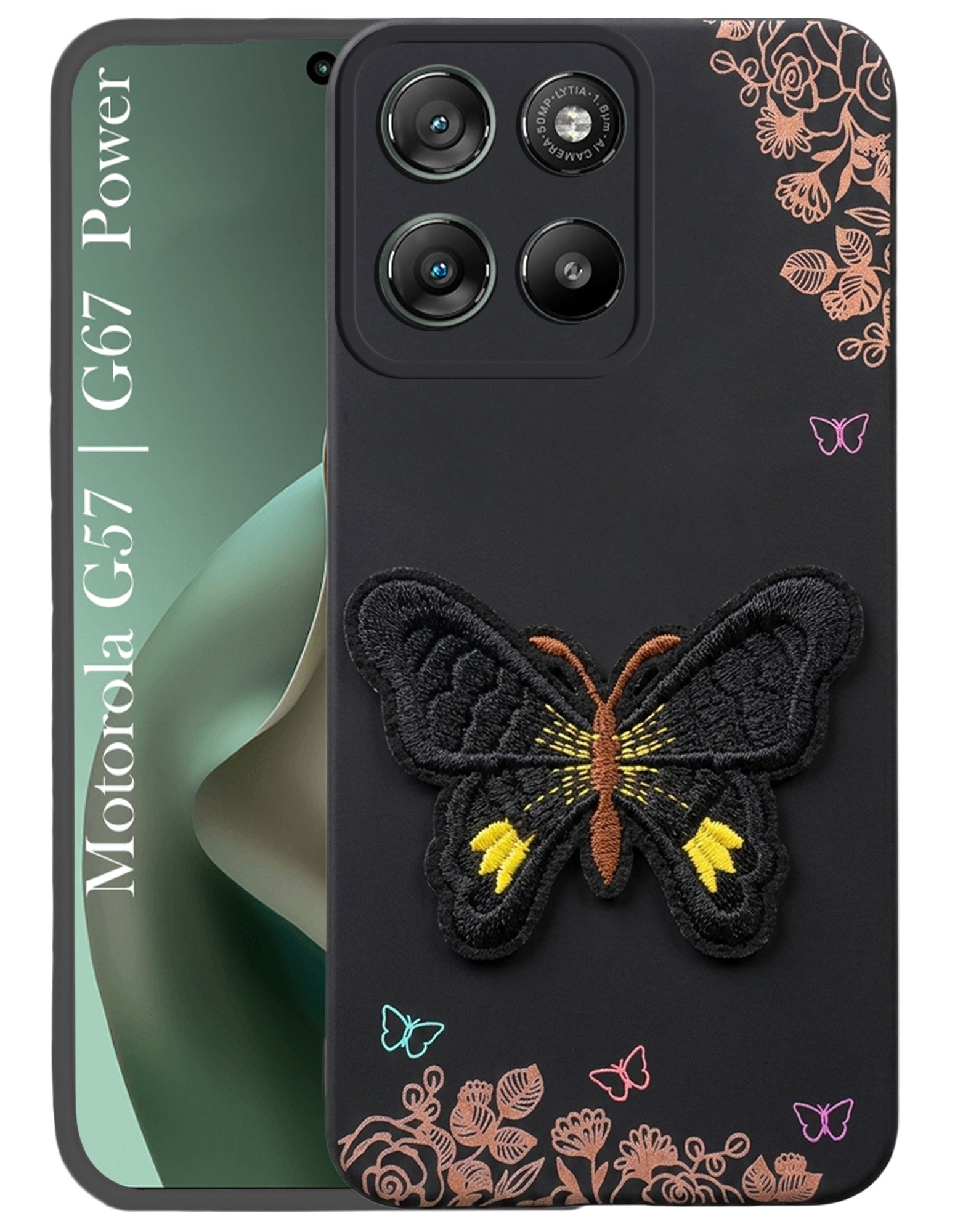 For Motorola Moto G67 Power | G57 Power Back Cover Case (Soft Butterfly Embroidery | Women Teen Girls | Camera Protection| Matte Silicone)