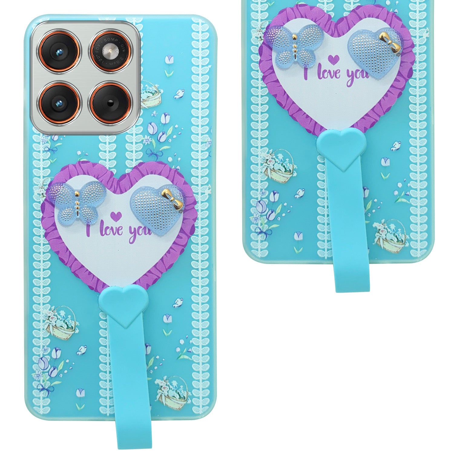 For Motorola Moto Edge 70 Back Cover Case (3D Cute Heart Strap Holder | Camera Protection | Designer Girls Print)