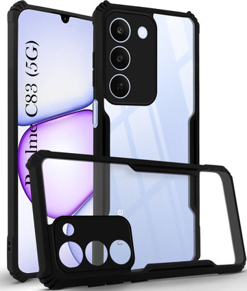 For Realme C83 5G Back Cover Case Hybrid (Shockproof with Polycarbonate Clear Panel | Professional Black)