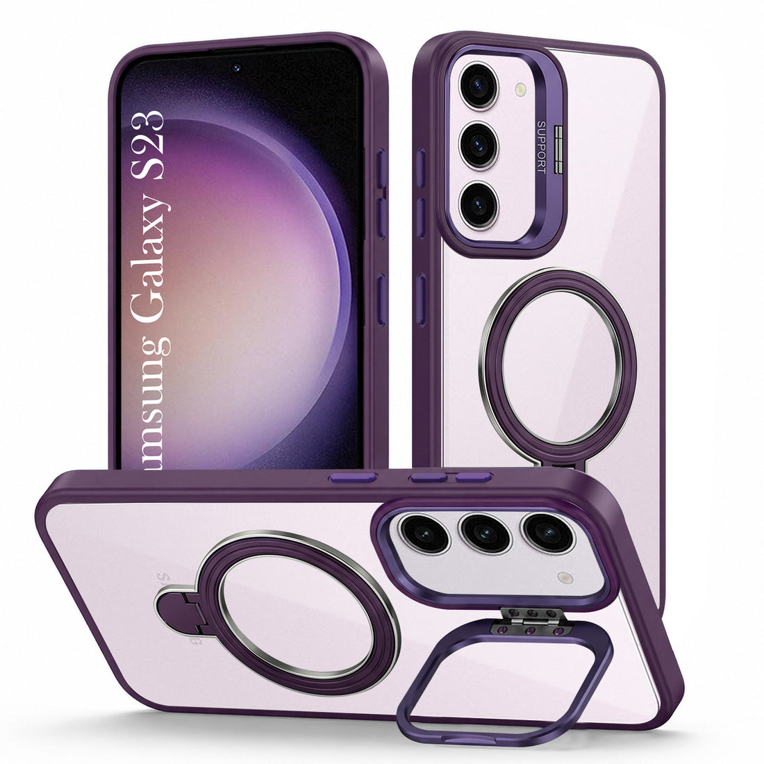 For Samsung Galaxy S23 5G Back Cover Case Crystal (Lifetime Anti Yellow | Magnetic Ring Stand | Camera Lens Protection | MagSafe Compatible)