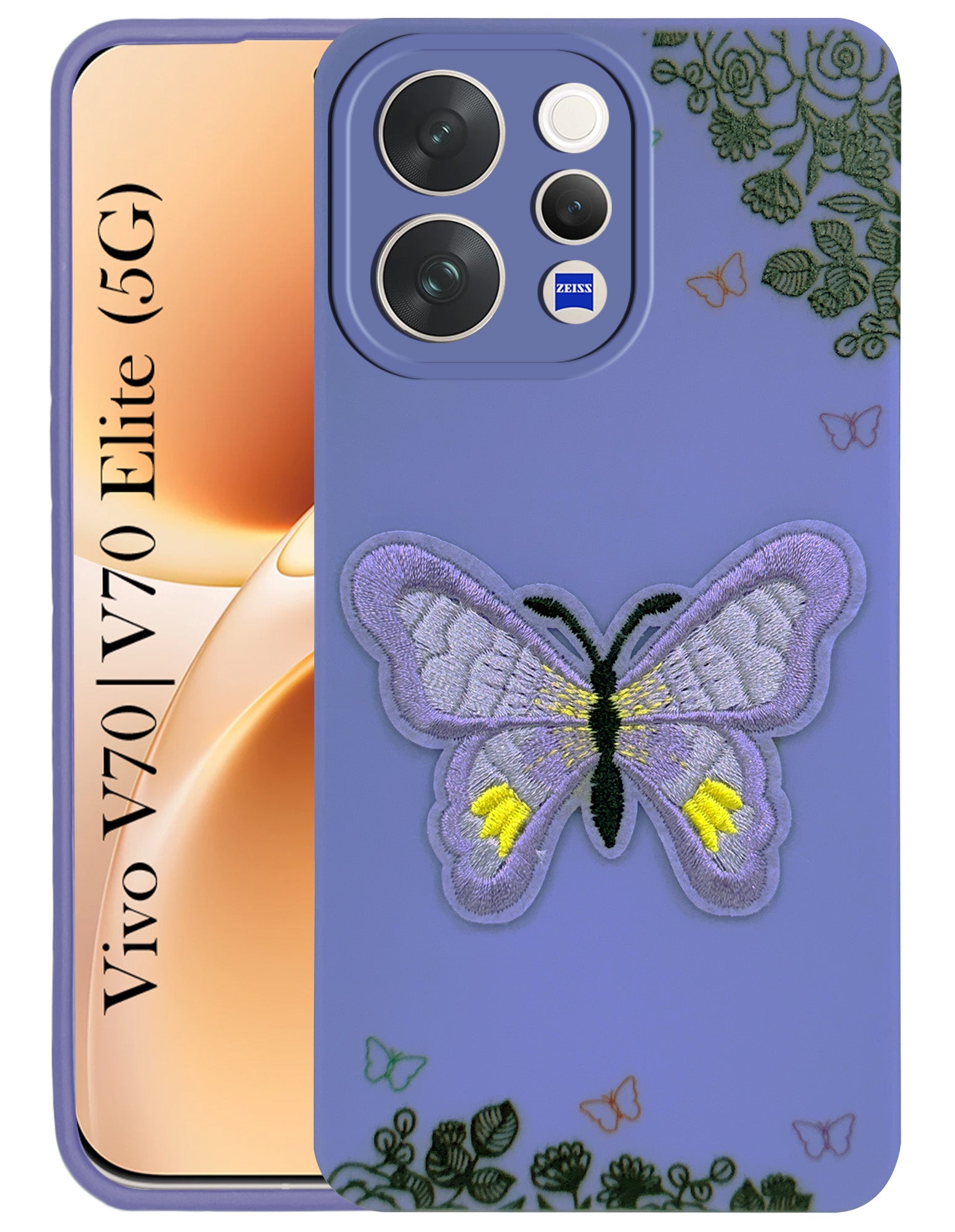 For Vivo V70 | Vivo V70 Elite 5G Back Cover Case (Soft Butterfly Embroidery | Women Teen Girls | Camera Protection| Matte Silicone)