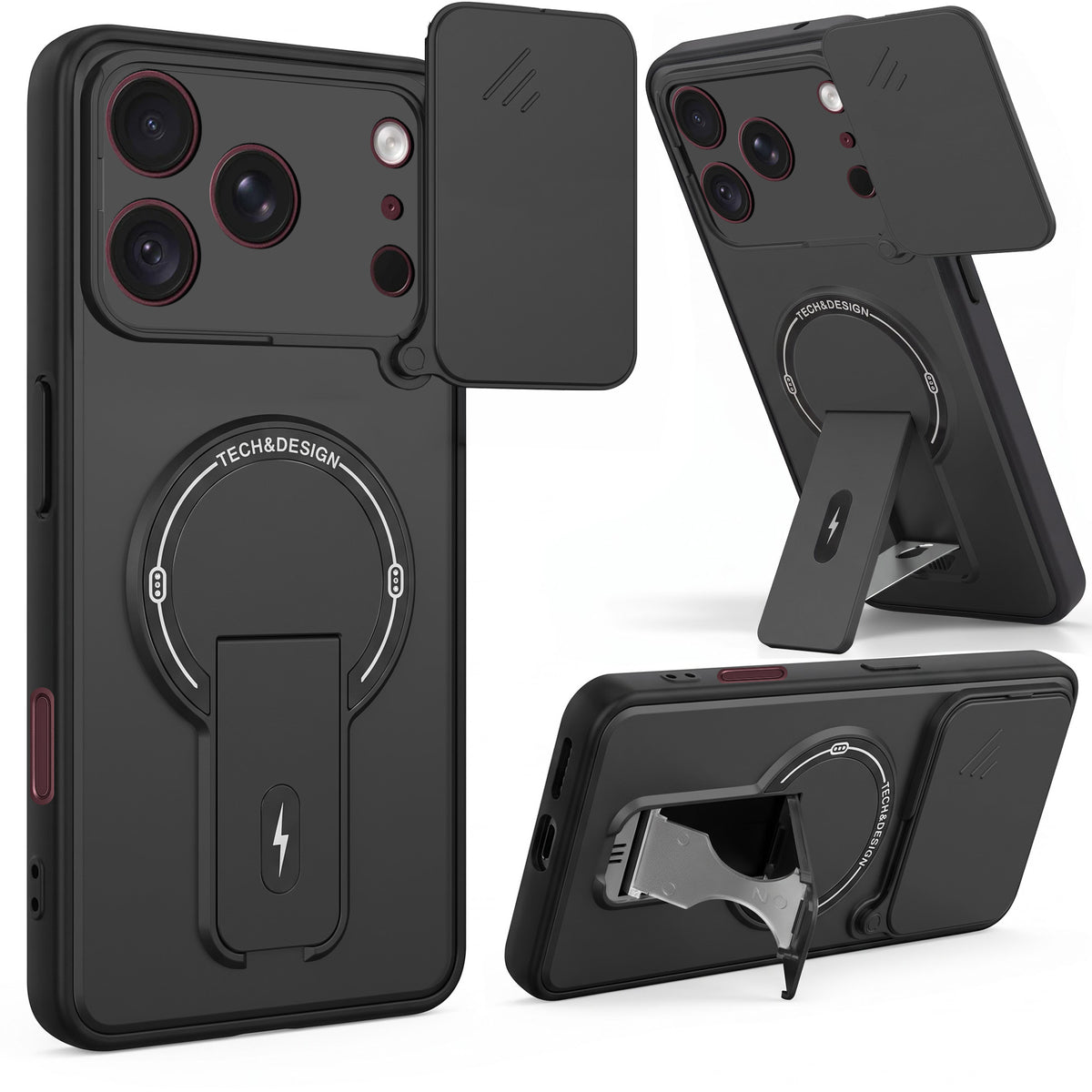 For Apple iPhone 18 Pro Back Case Cover Metallic (Hybrid Armor Kickstand | Sliding Shutter Camera Protection | MagSafe Compatible)