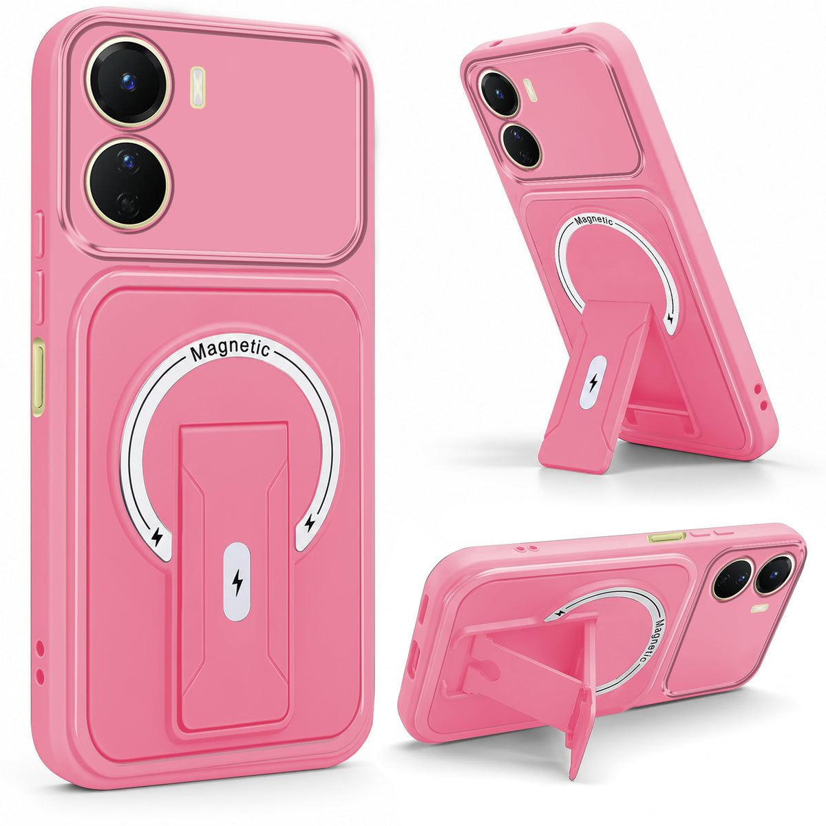 For Vivo Y16 Back Case Cover Metallic (Hybrid Armor Kickstand | MagSafe Compatible | Camera Protection Shockproof)