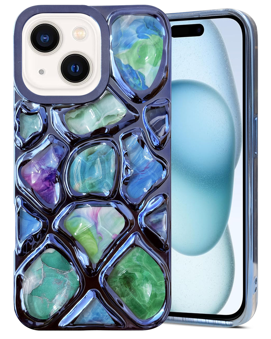 For Apple iPhone 15 Back Cover Case ( Dual Design Glitter Sparkle and Detachable Diamond Print Case | Soft and Flexible)