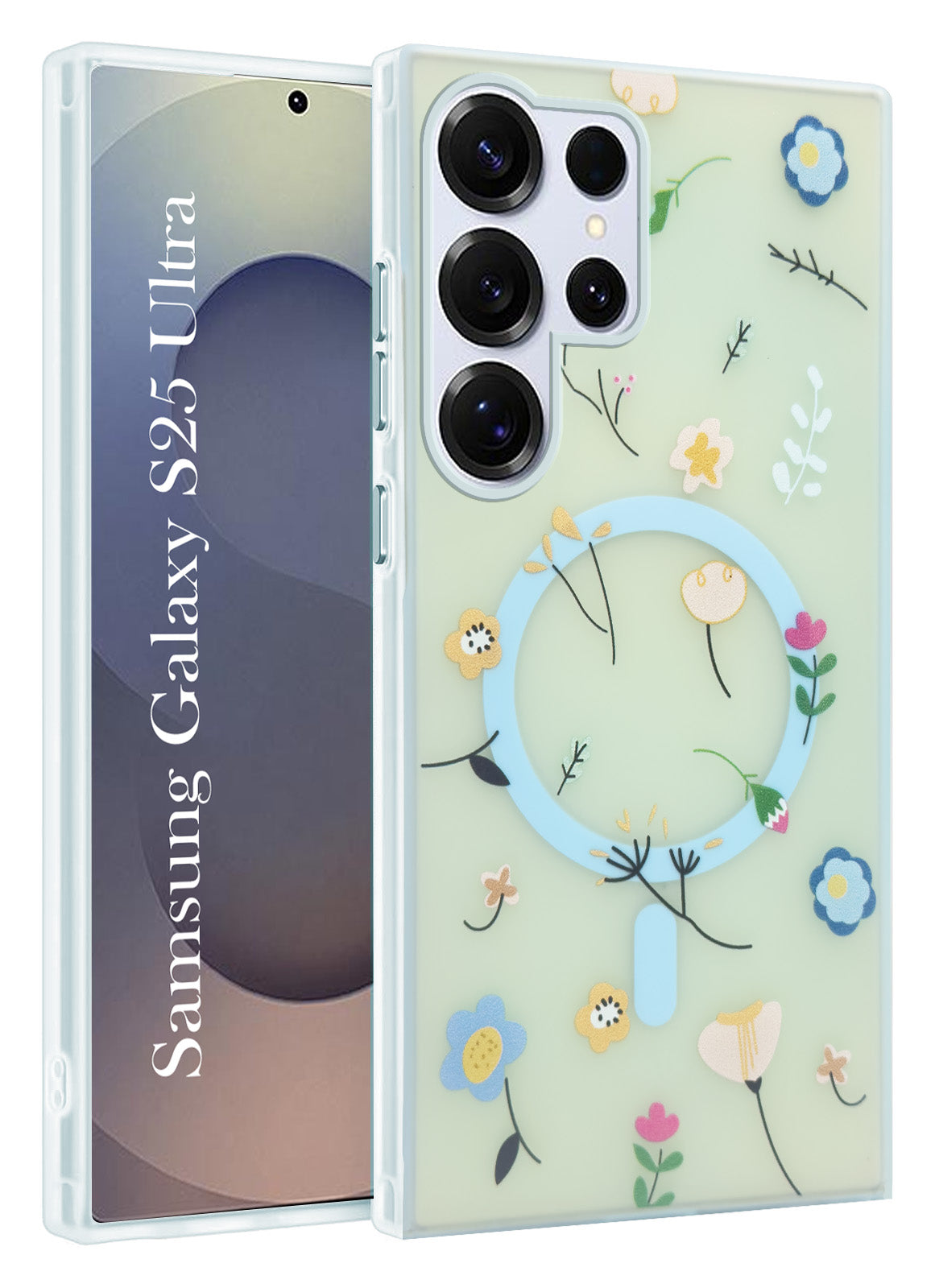 For Samsung Galaxy S25 Ultra Back Cover Case (Cute Floral Design | Flower Print for Girls | MagSafe Compatible Wireless Charging)