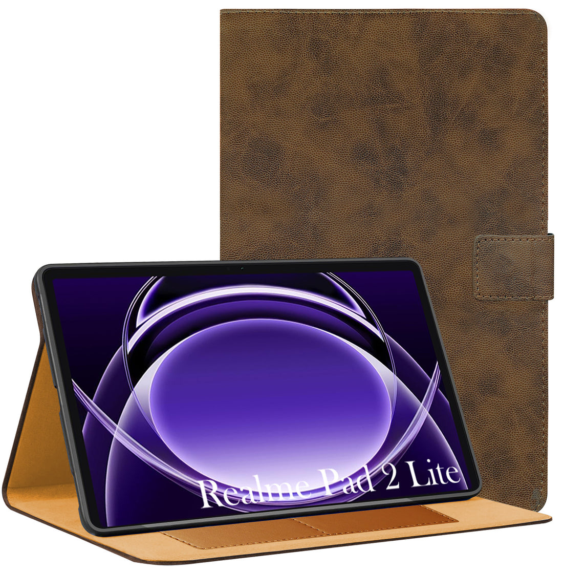 For Realme Pad 2 Lite 10.95 Inch RMP2402 Flip Cover Folio Cover (PU Leather | Multi-Angle Smart Stand | Card Storage Slots | Silicone Back Pouch)