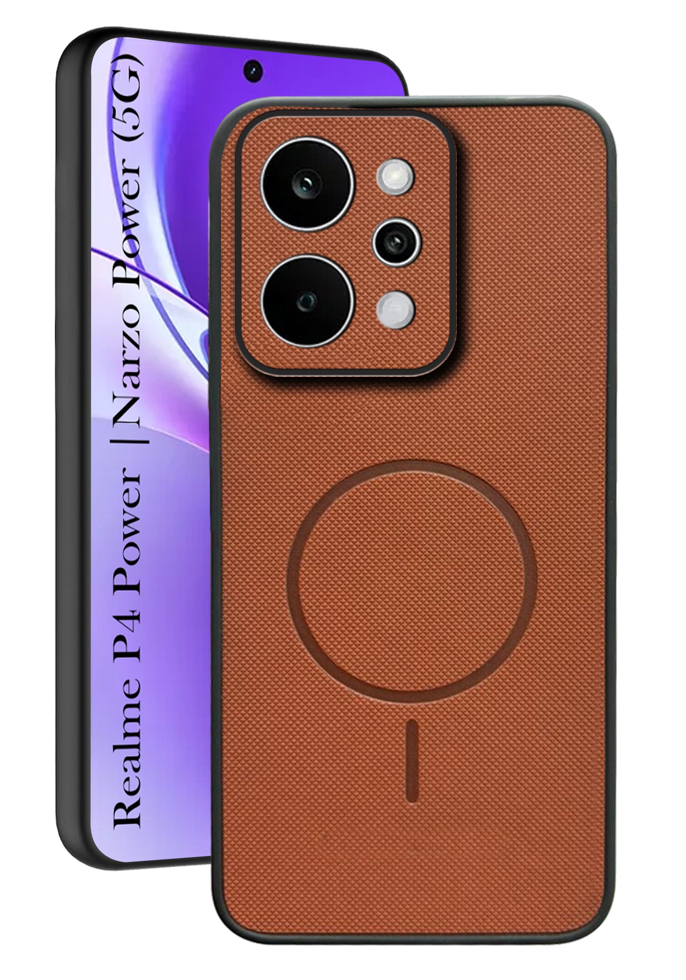 For Realme P4 Power 5G | Realme Narzo Power Back Cover Case PU Leather (Texture Grip Design | Professional Minimalist | Camera Protection | Soft and Flexible)