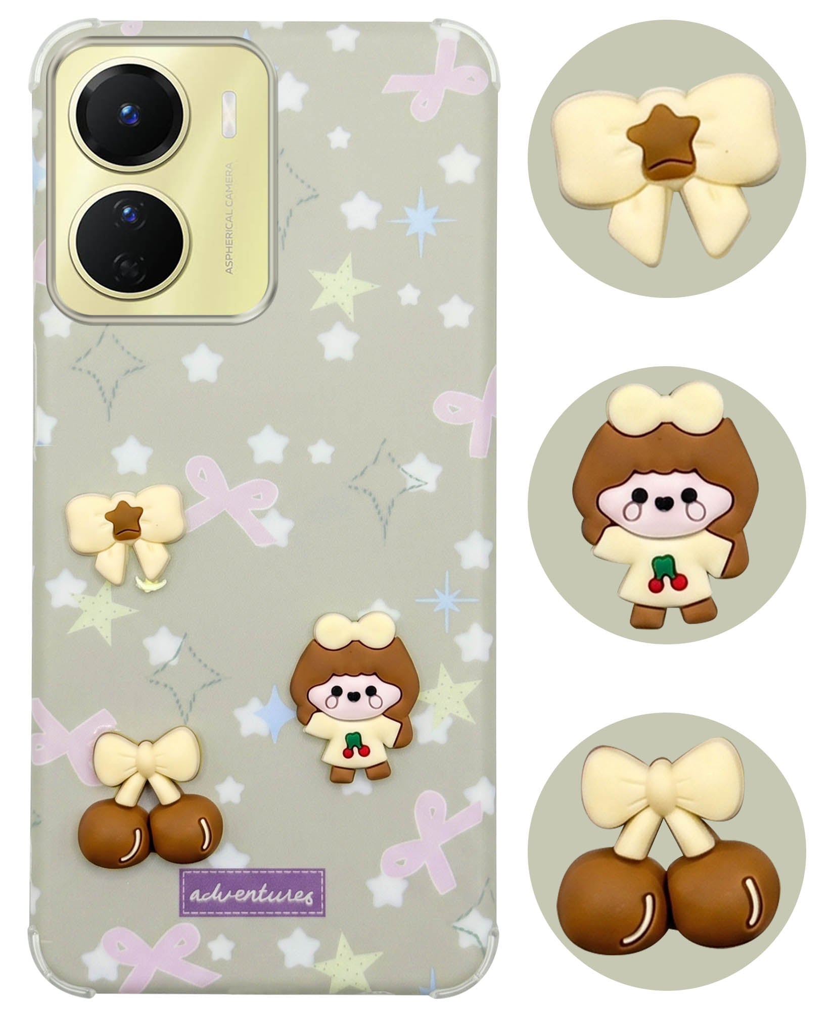 For Vivo Y16 Back Cover Case (3D Cute Cartoons | Hard Back Side Soft | Matte Premium Finish | HD Printing)