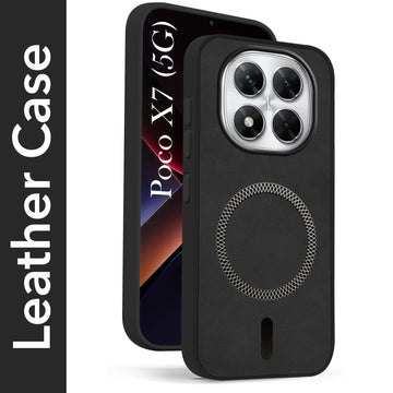 For Xiaomi Poco X7 Back Cover Case Leather Finish (MagSafe Compatible Wireless Charging | Soft Touch | Camera Bump Protection)