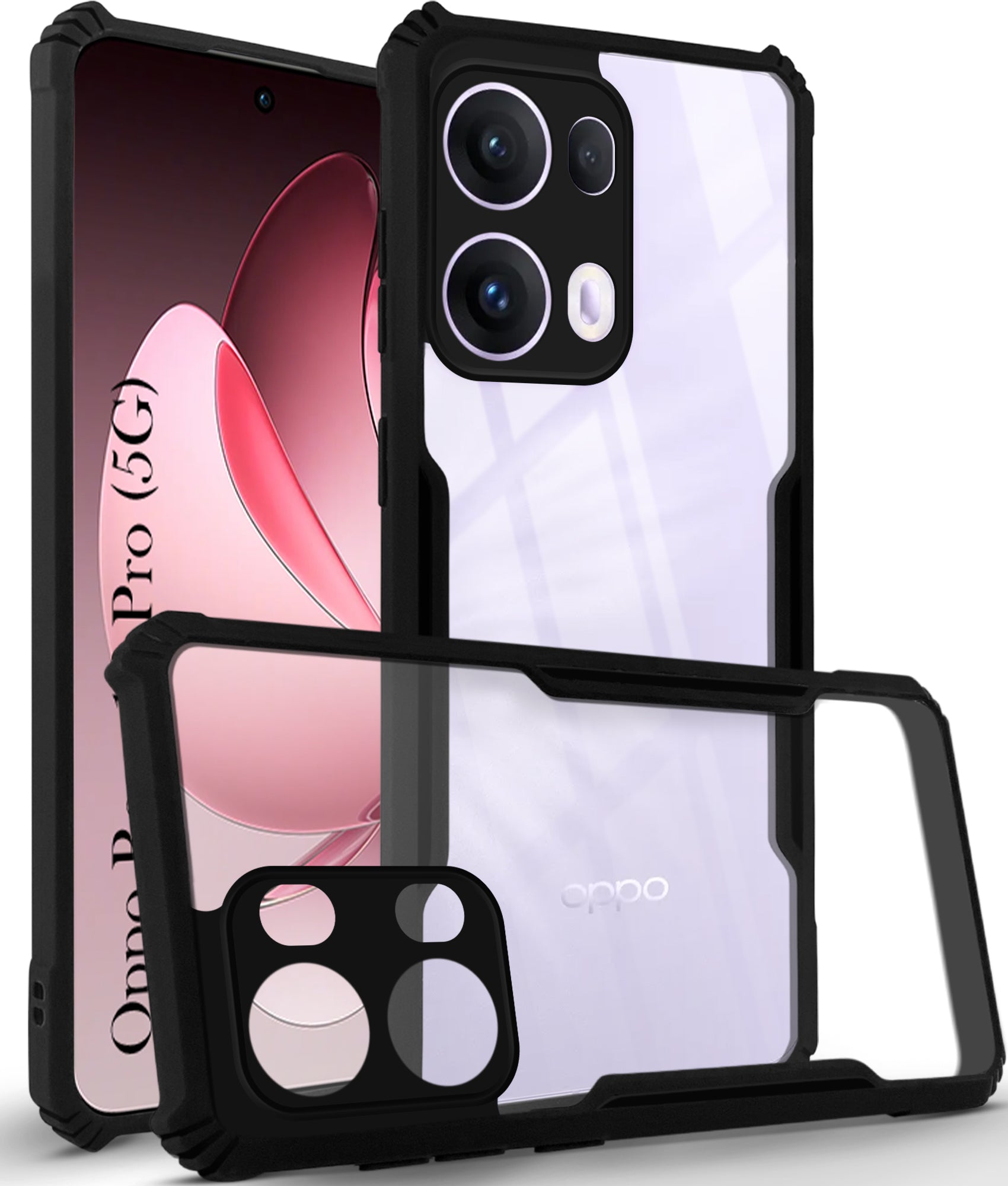 For Oppo Reno13 Pro 5G | Oppo Reno 13 Pro 5G  Back Cover Case ( Shockproof with Polycarbonate Clear Panel | Professional Black)