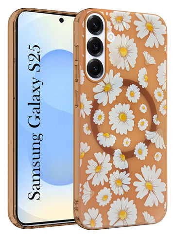 For Samsung Galaxy S25 Back Cover Case (Cute Floral Design | Flower Print for Girls | MagSafe Compatible Wireless Charging)