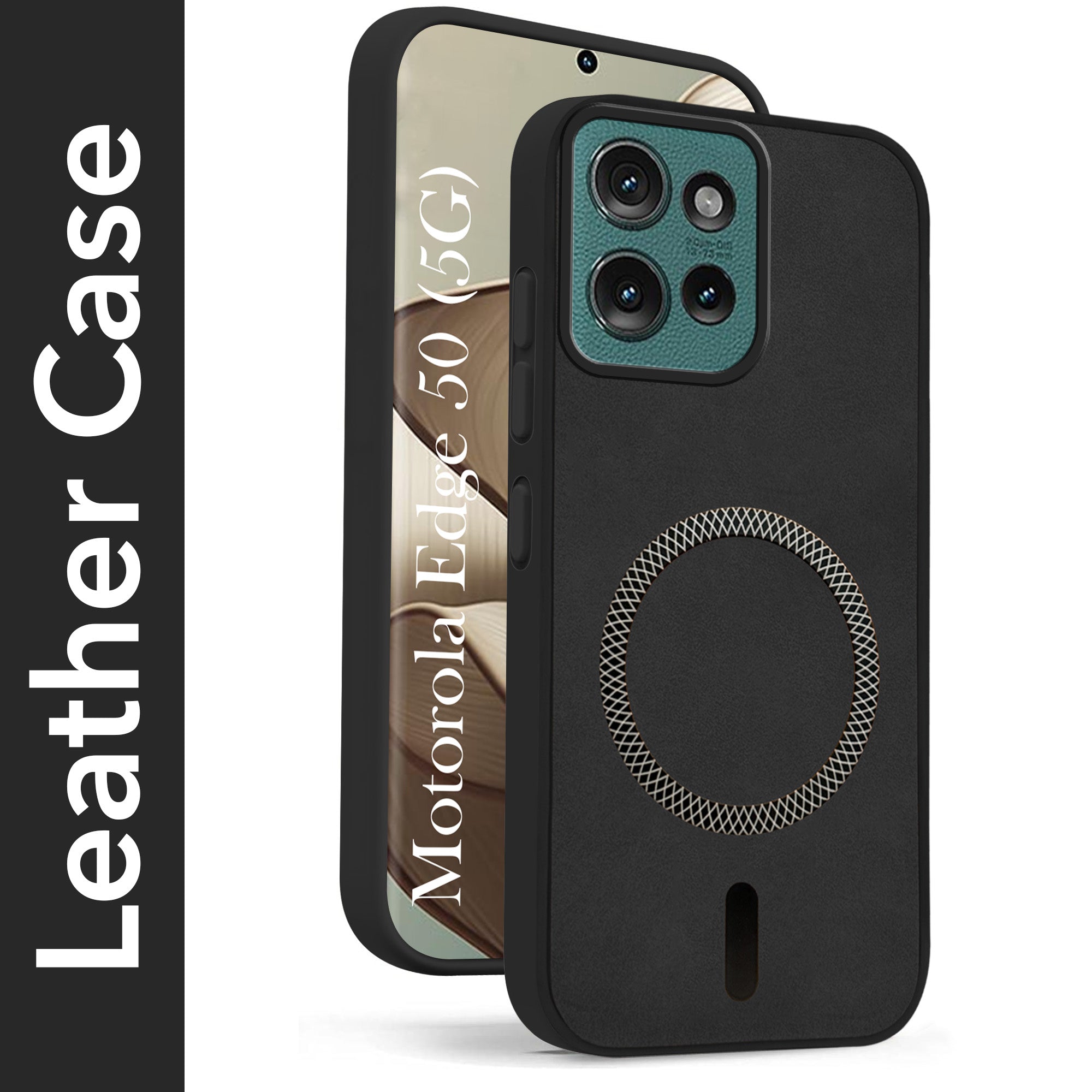 For Motorola Moto Edge 50 5G Back Cover Case Leather Finish (MagSafe Compatible Wireless Charging | Soft Touch | Camera Bump Protection)