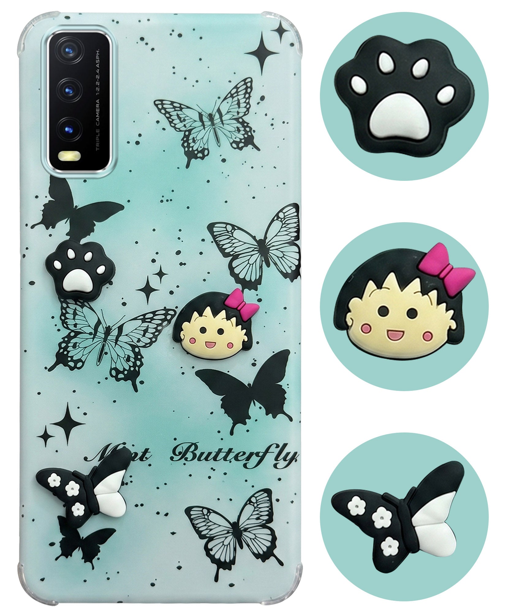 For Vivo Y20 | Y20i Back Cover Case (3D Cute Cartoons | Hard Back Side Soft | Matte Premium Finish | HD Printing)
