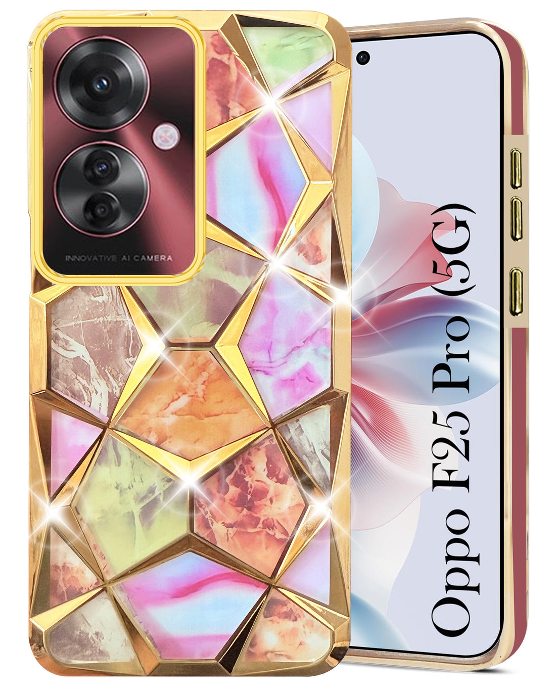 For Oppo F25 Pro 5G Back Cover Case (Dual Design Glitter Sparkle and Detachable Diamond Print Case | Soft and Flexible)