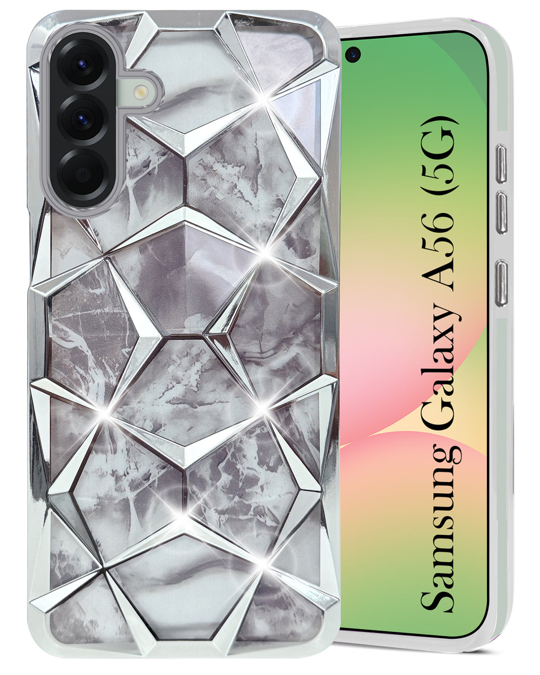For Samsung Galaxy A56 Back Cover Case (Dual Design Glitter Sparkle and Detachable Diamond Print Case | Soft and Flexible)